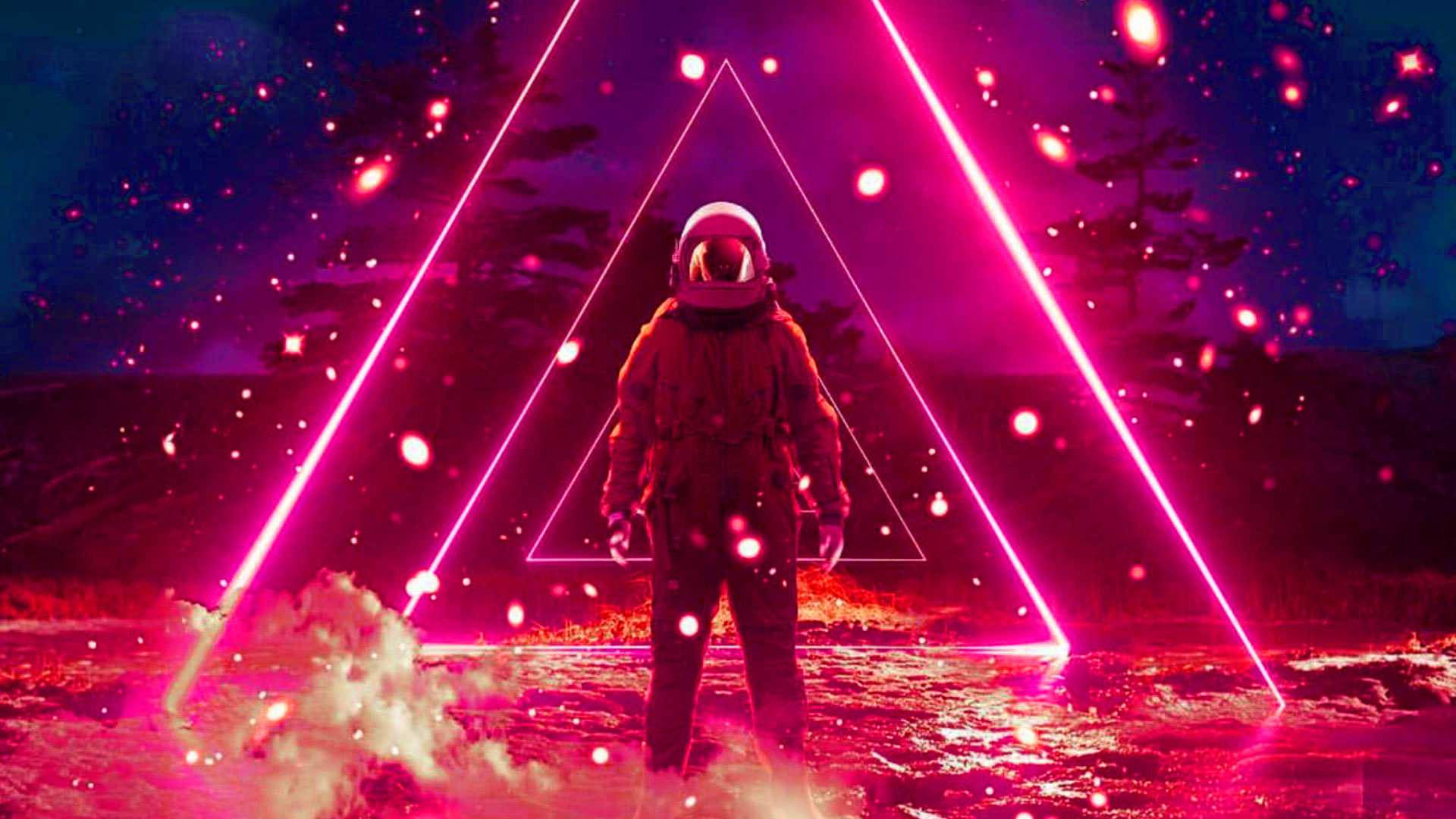 Download Astronaut In Neon Triangle Aesthetic Wallpaper