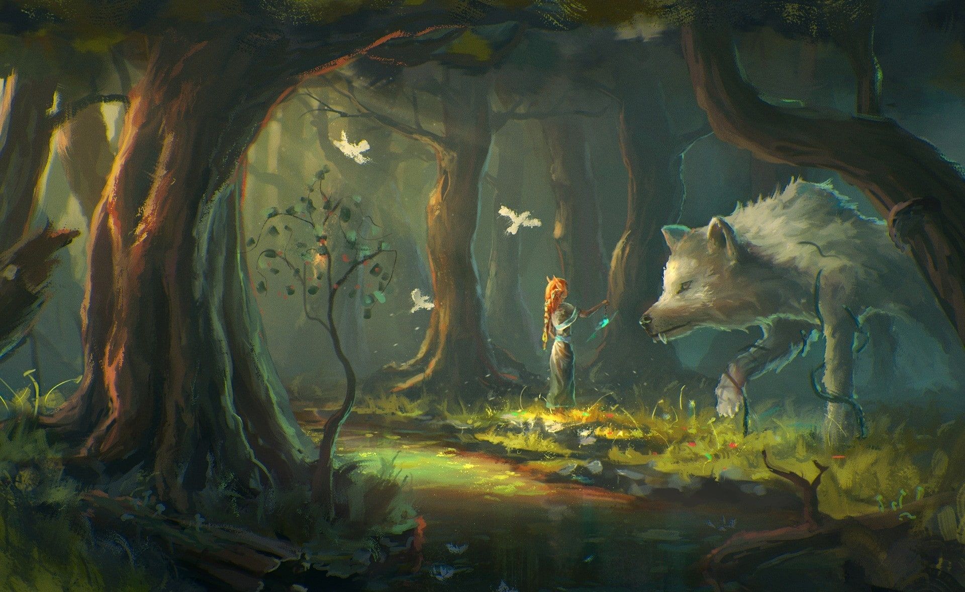 Fantasy Art, Girl, Wolf, Forest, wolf and woman painting fantasy art #girl #wolf #forest P #wallpaper #hdwallpaper #de. Forest art, Fantasy tree, Fantasy art