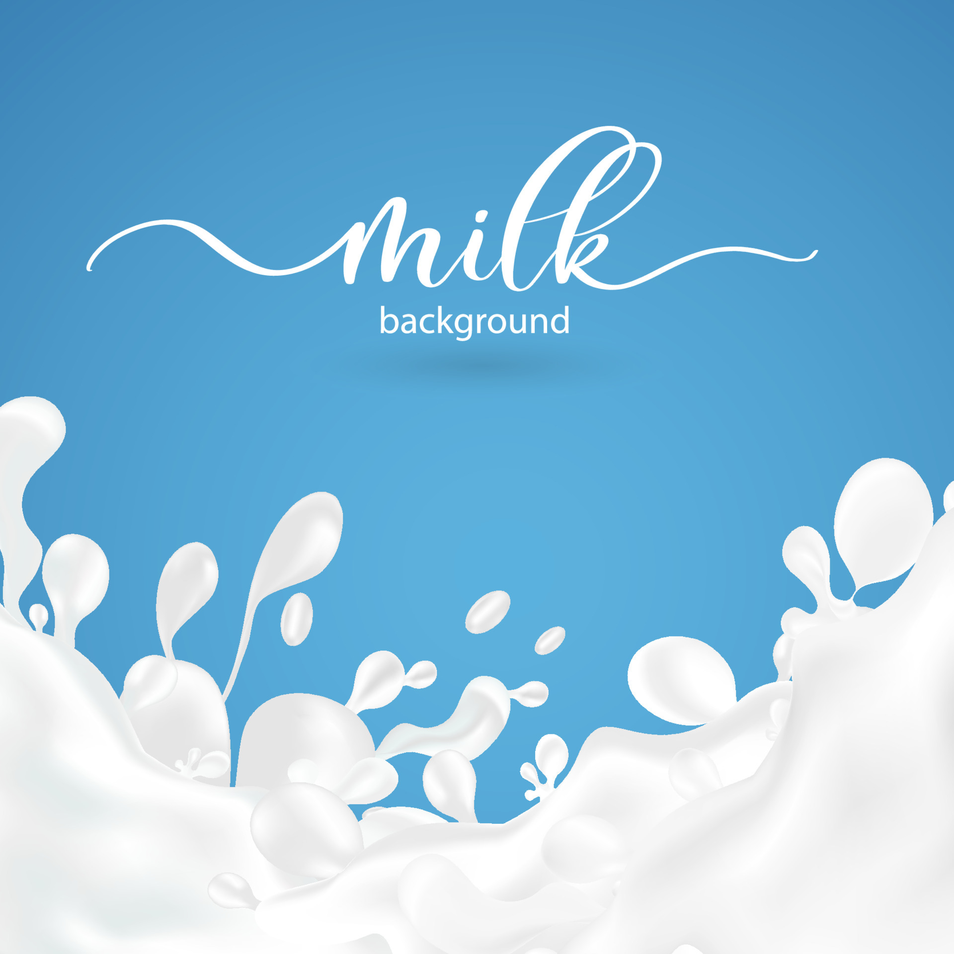 Milk splash background. Realistic milky splashes and drops background of dairy drink or yoghurt on blue background