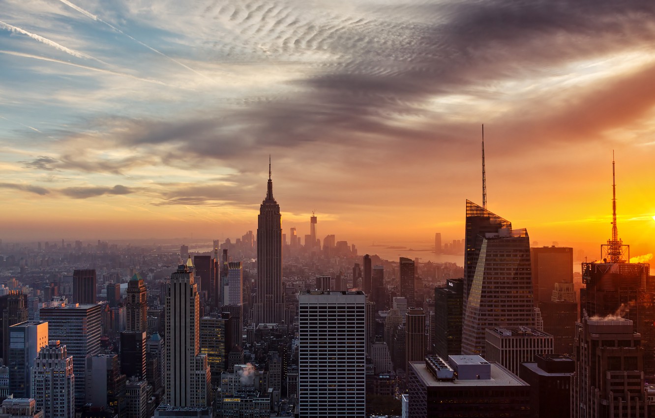 Wallpaper sunset, the city, home, New York, USA, New York image for desktop, section город