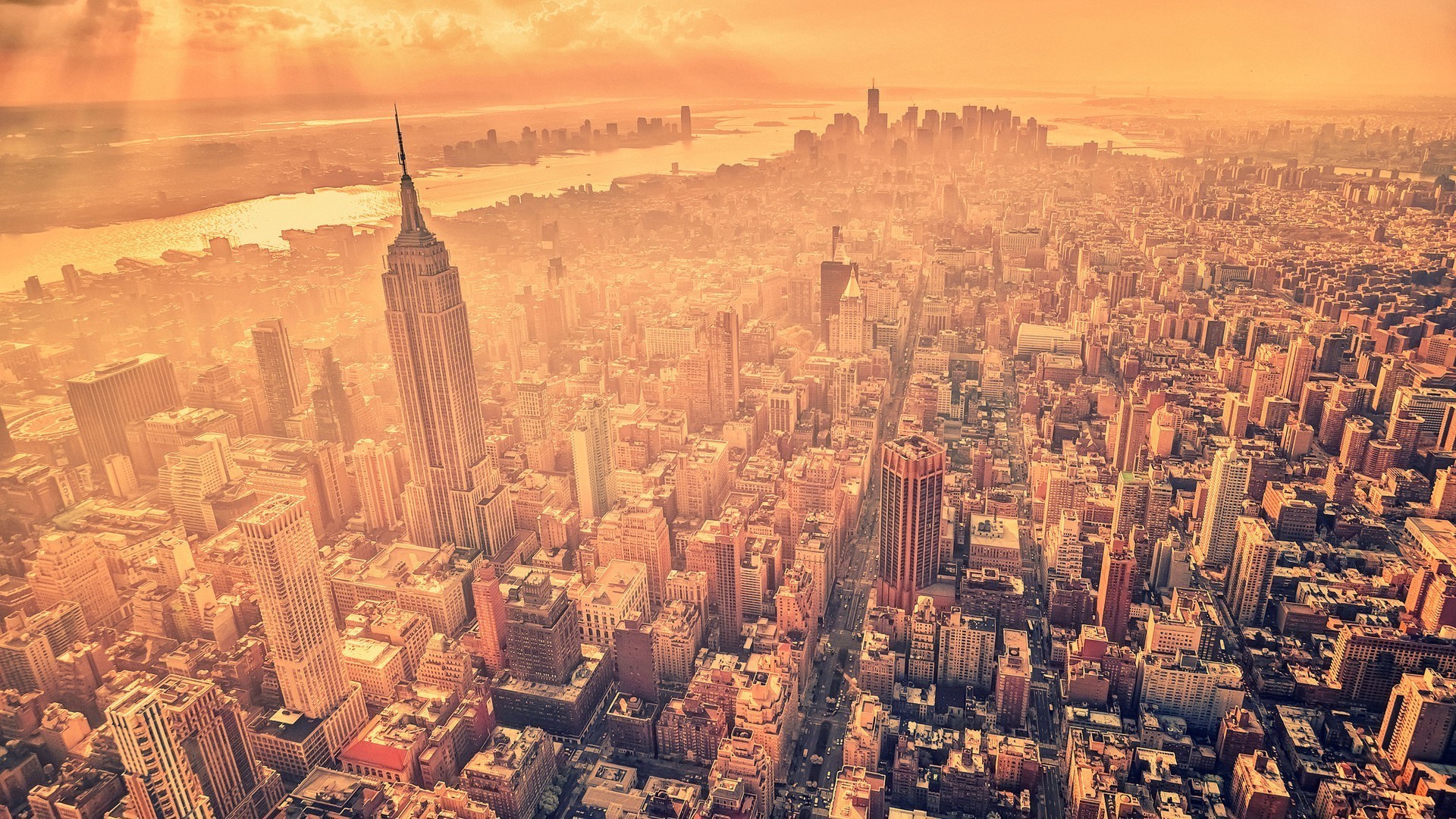photography photo manipulation new york city cityscape empire state building manhattan birds eye view usa Wallpaper HD / Desktop and Mobile Background