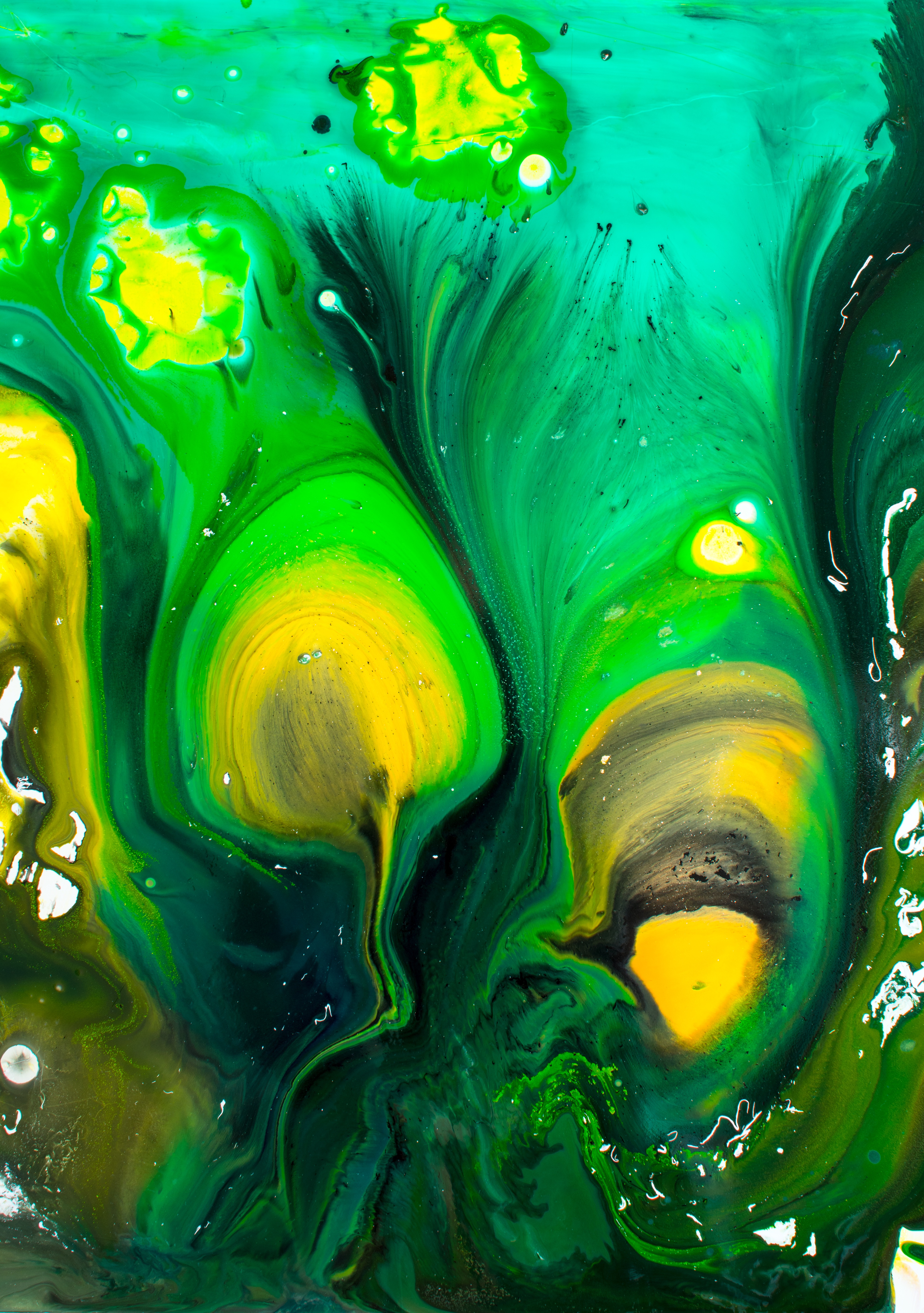 Download wallpaper 4000x5683 paint, drips, green, yellow HD background