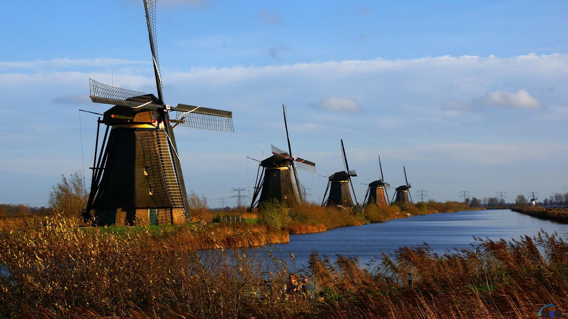 Download Wallpaper Windmills At Kinderdijk, Nieuw Lekkerland, South Holland (1920 X 1080 HDTV 1080p). Desktop Wallpaper. Windmill, Holland Windmills, Kinderdijk