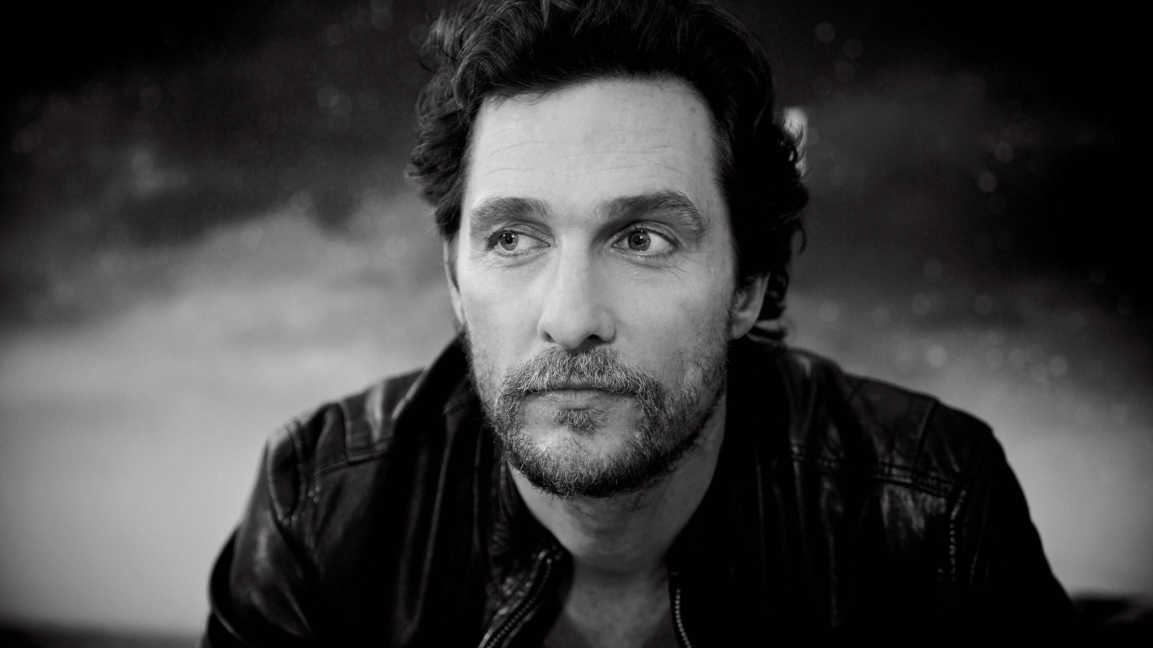 Matthew McConaughey Black and White Portrait 4K wallpaper