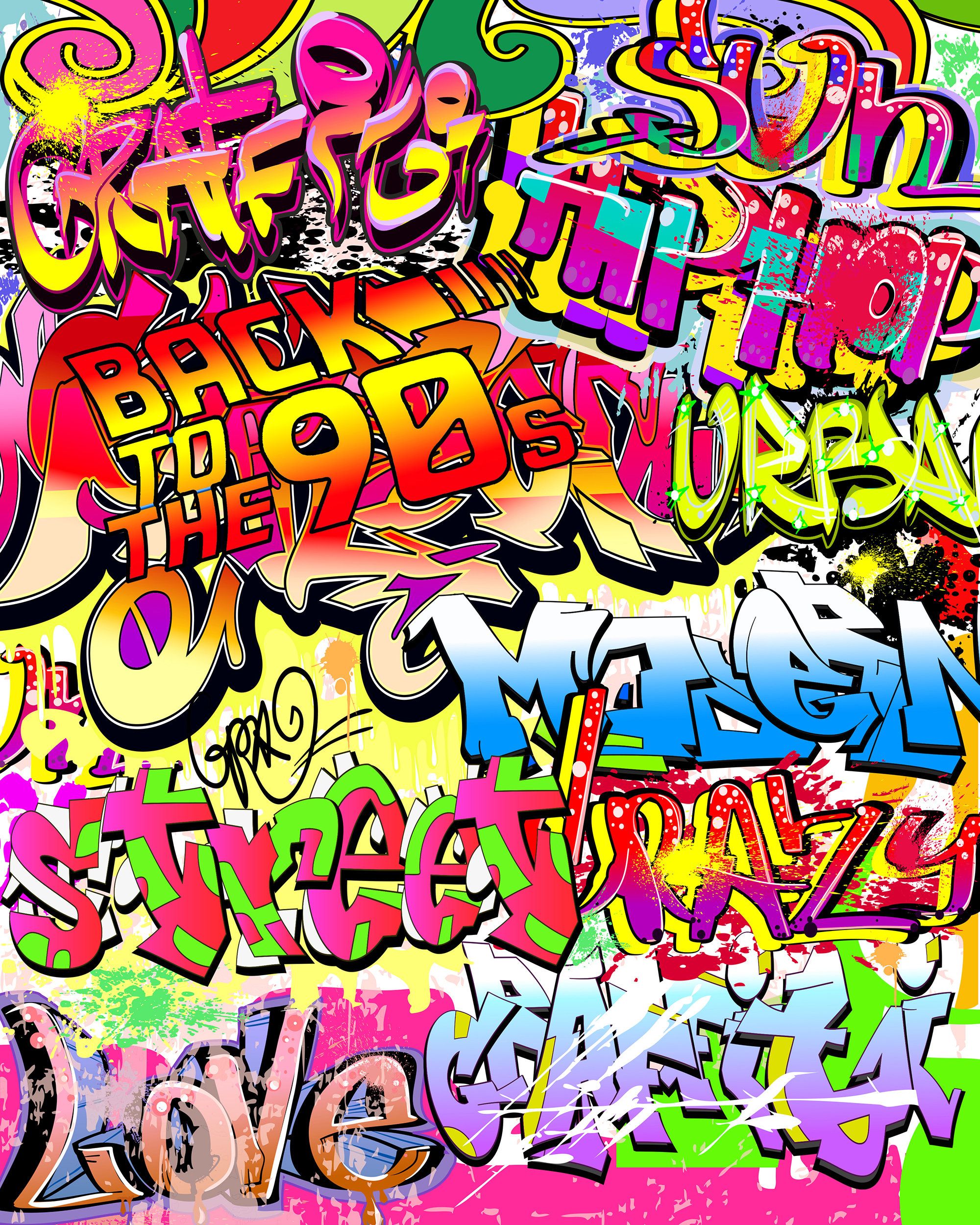 Color Graffiti Back to the 90s Photo Backdrops Booth. Graffiti alphabet, Graffiti, Graffiti alphabet styles