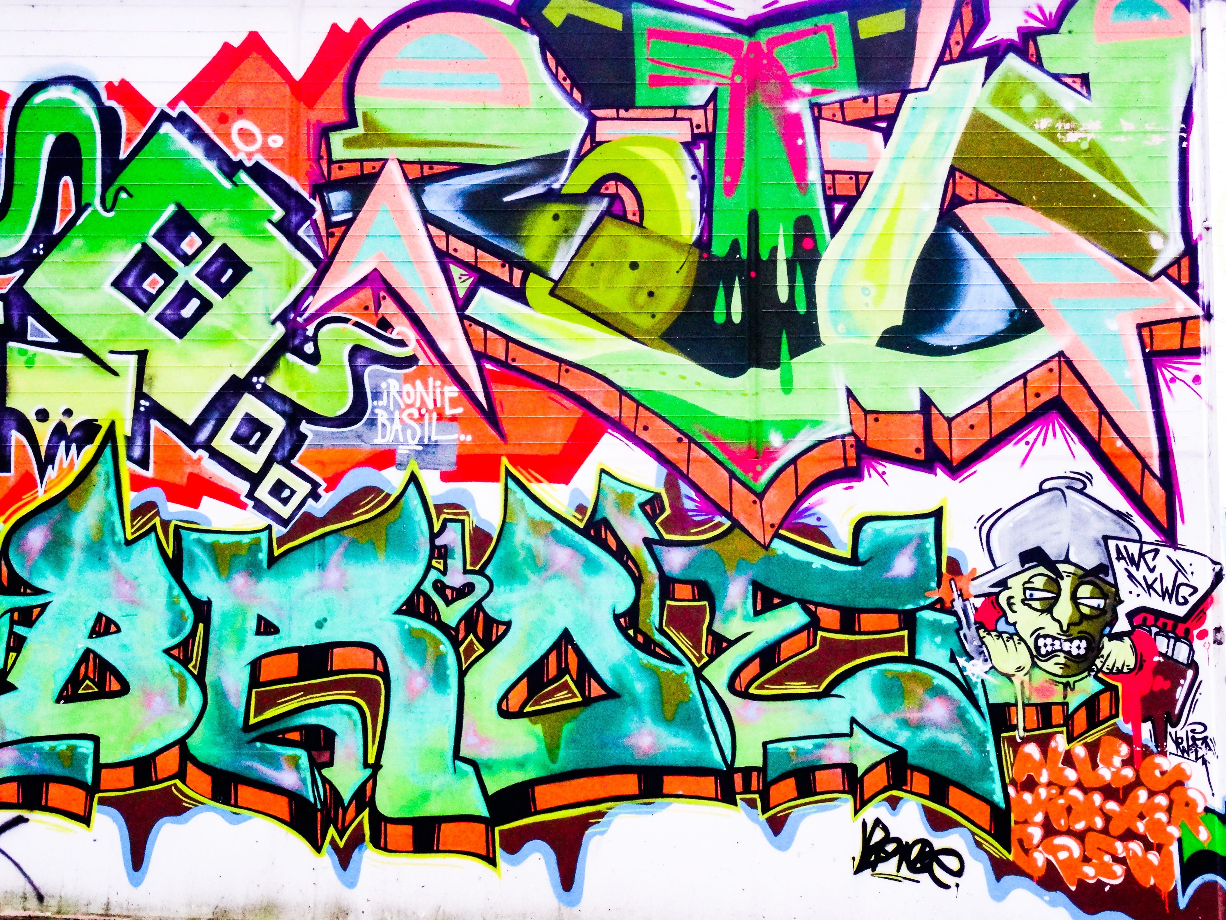 Graffiti #Letters #Font #Text #decoration #painted #wall #art #red #green #blue #head #cap #face #drawing #facad. Graffiti, Pink abstract painting, Graffiti wall