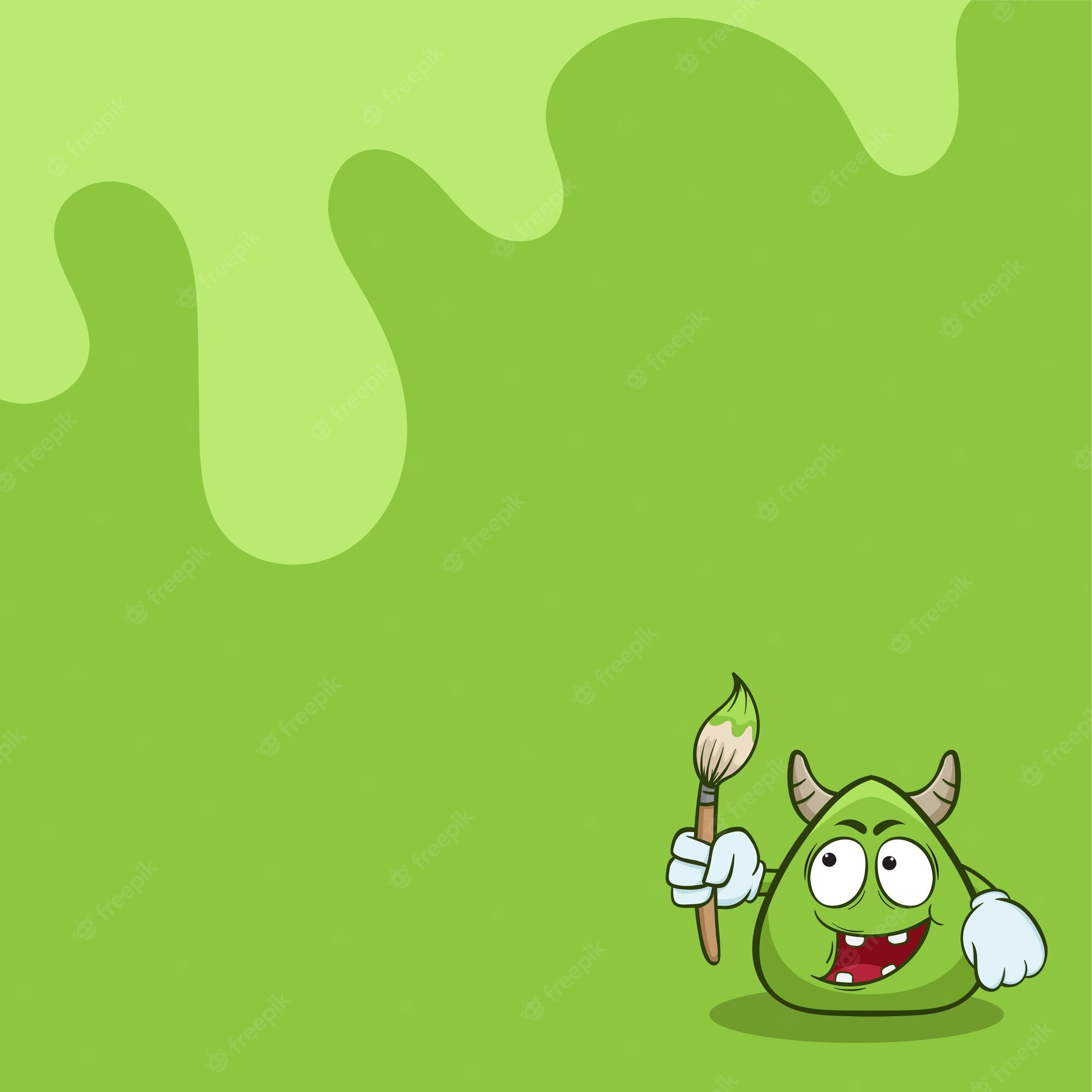 Premium Vector. Cute monster holding paint brush cartoon illustration