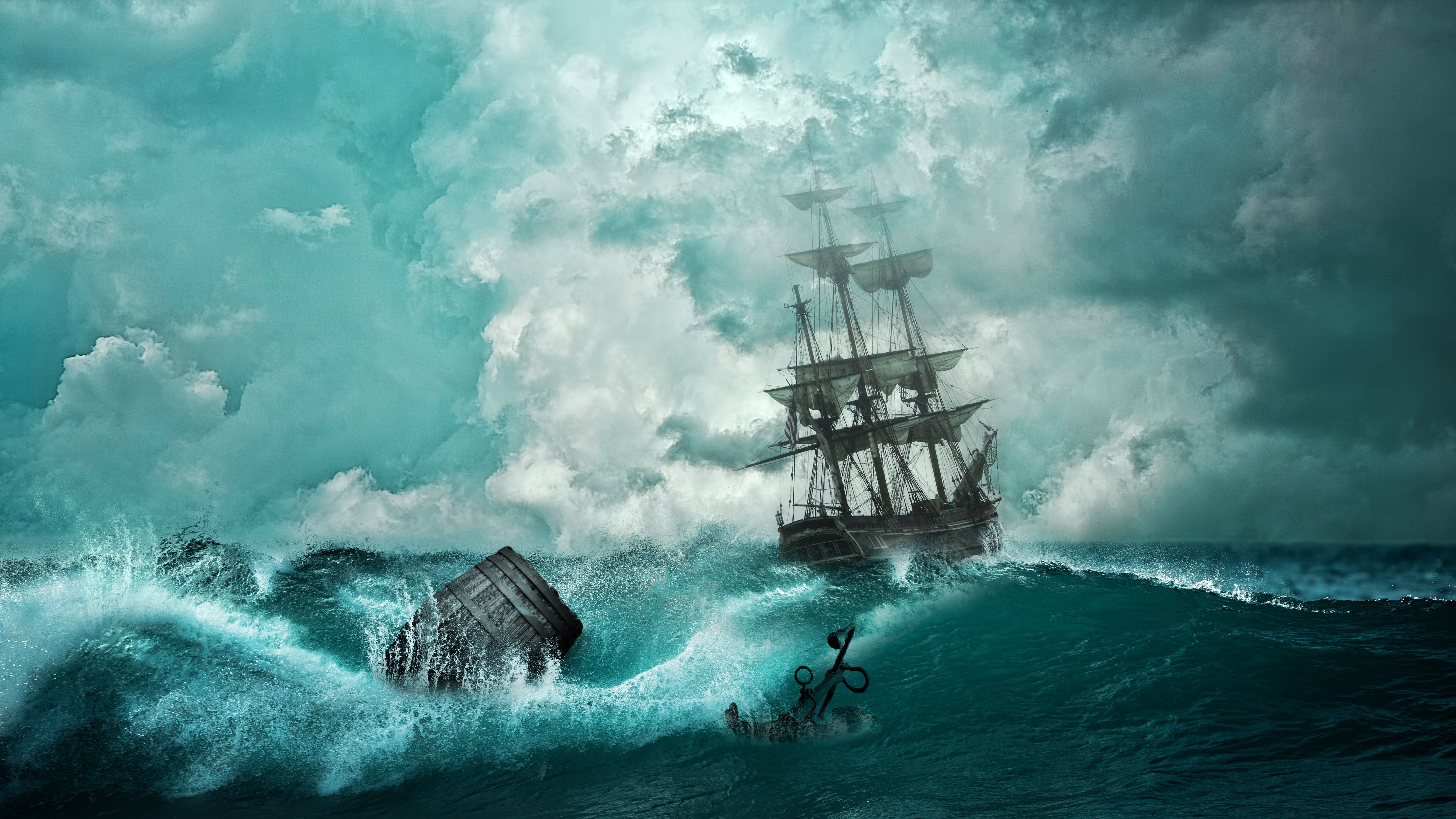 black galleon ship #ship #storm #waves #anchor #photoshop K #wallpaper #hdwallpaper #desktop. Sea art, Sailing ships, Stormy sea