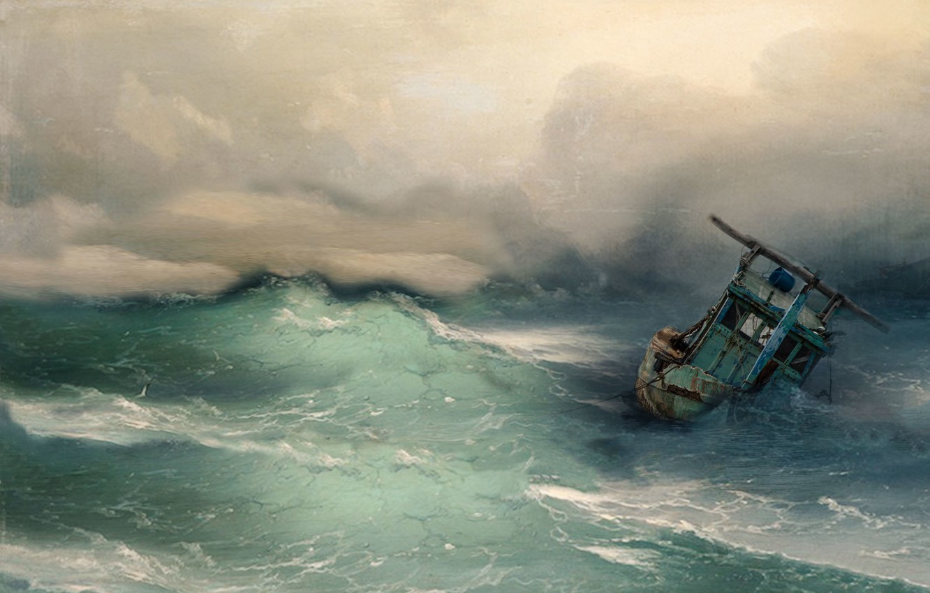 Wallpaper sea, wave, storm, ship, disaster image for desktop, section ситуации