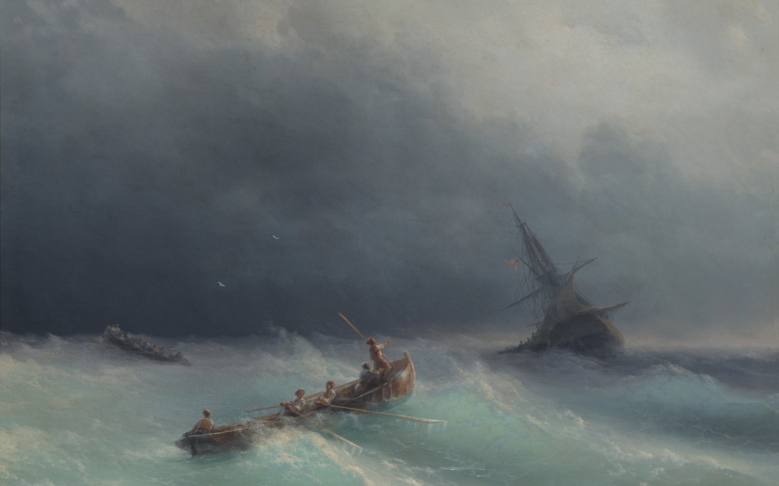 Art Aivazovsky painting storm ocean ship ships boat horror wallpaperx1600