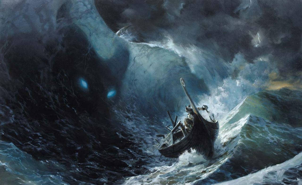Download Viking Ship Sea Storm Wallpaper