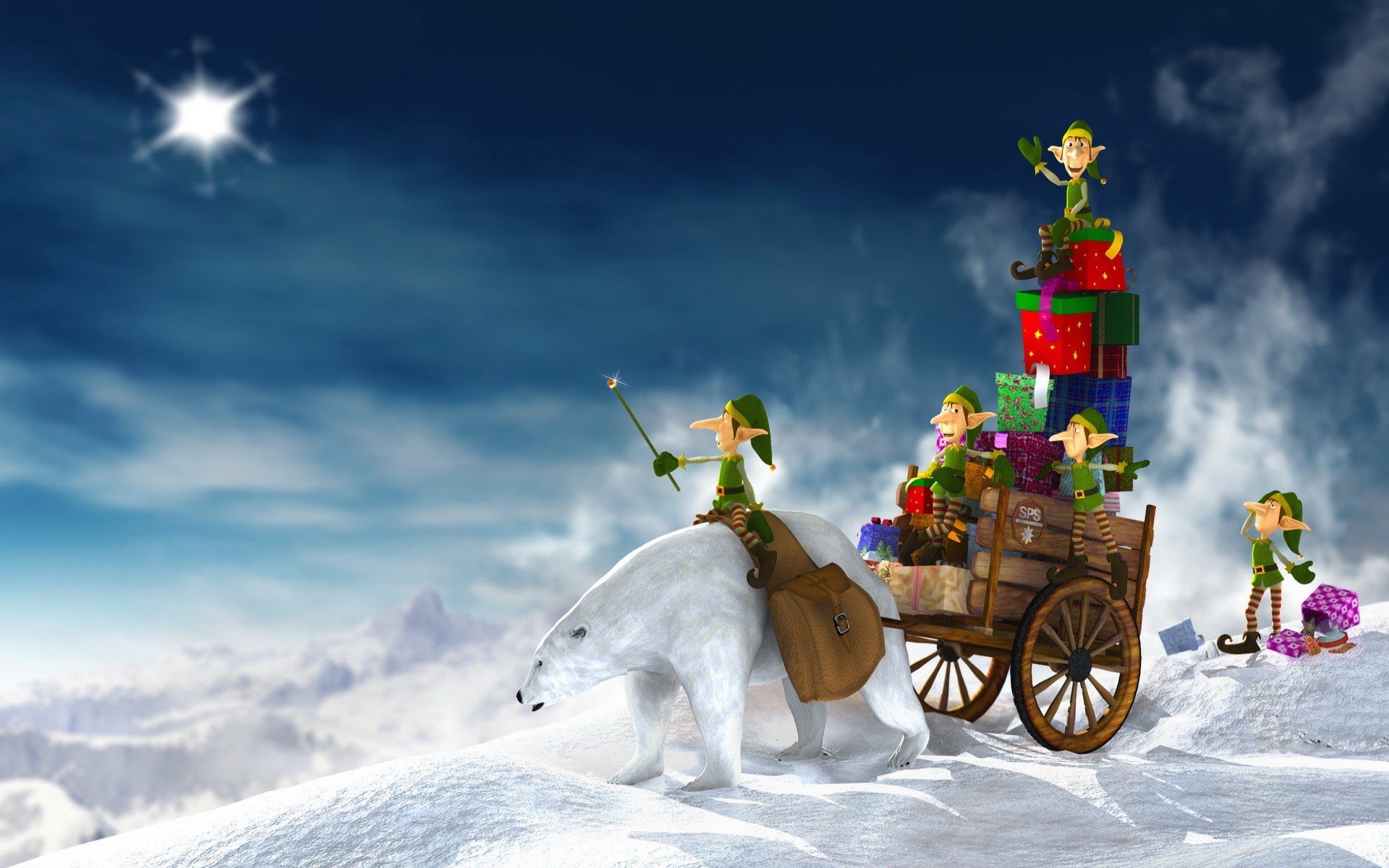 Elves delivering Christmas gifts Wallpaper Full HD