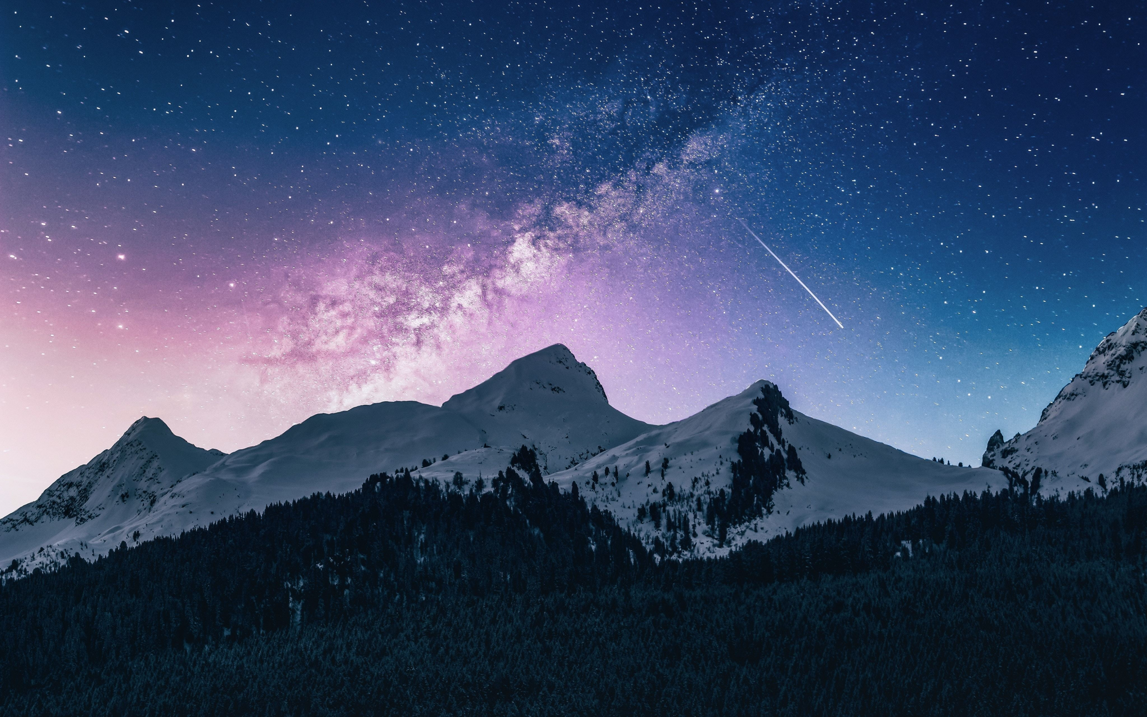 Download 3840x2400 mountains range, sky, night, milky way 4k wallpaper, 4k, ultra HD 16:10 wallpaper, 3840x2400 HD image, background, 18532