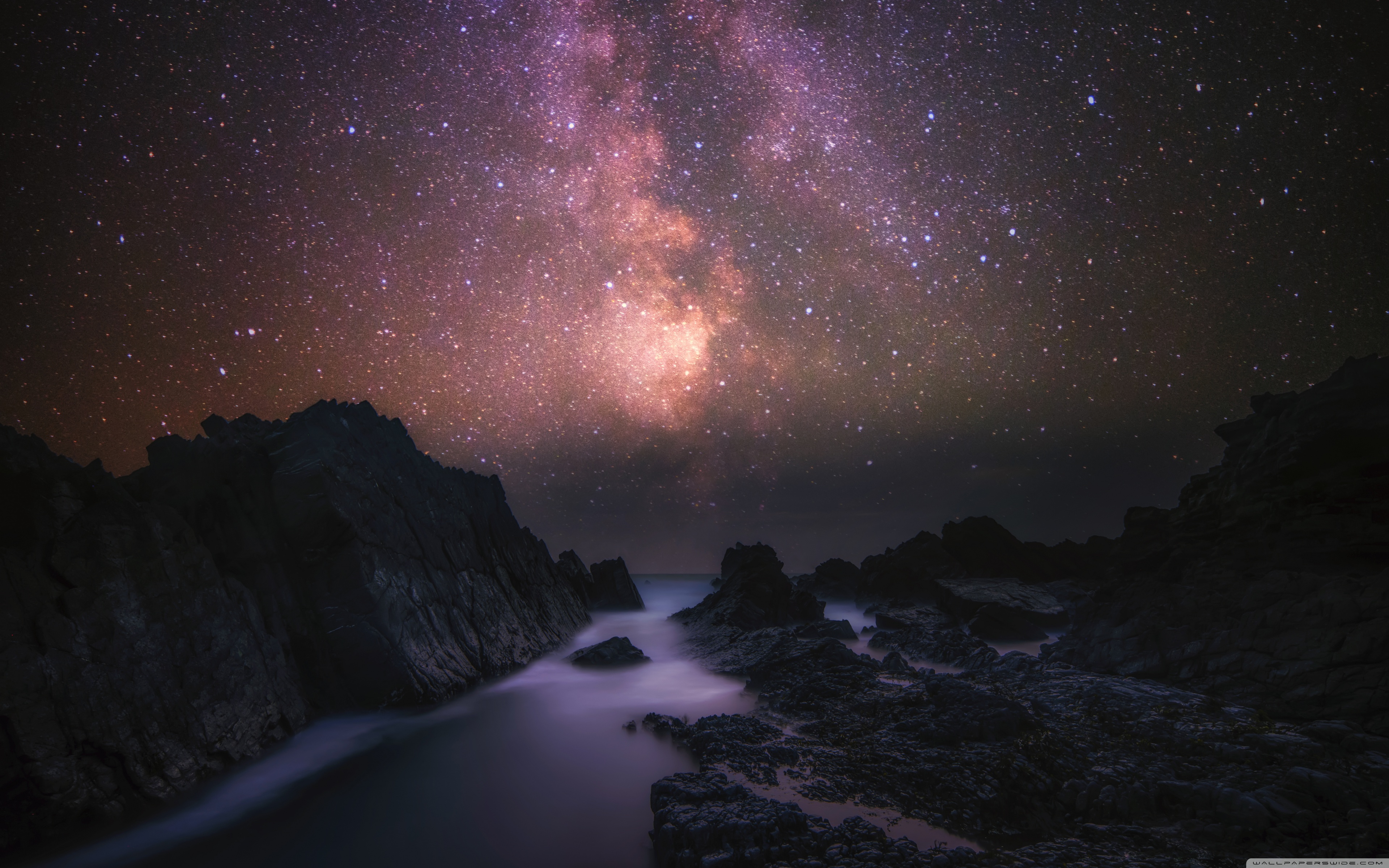 Sea, Rocks, Milky Way Galaxy, Night Sky Ultra HD Desktop Background Wallpaper for 4K UHD TV, Widescreen & UltraWide Desktop & Laptop, Tablet