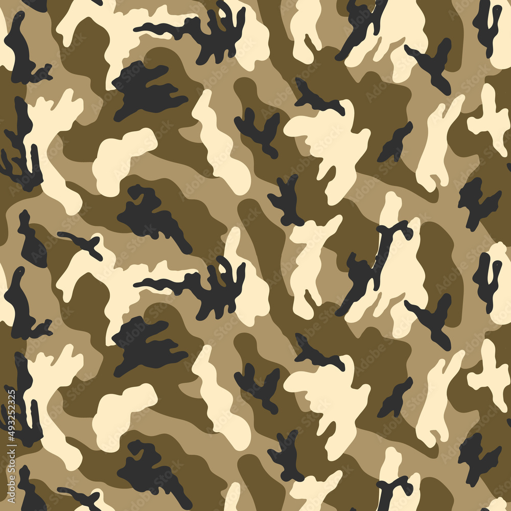 Texture military camouflage repeats seamless Vector Pattern For fabric, background, wallpaper and others. Classic clothing print. Abstract monochrome seamless Vector camouflage pattern. Stock Vector