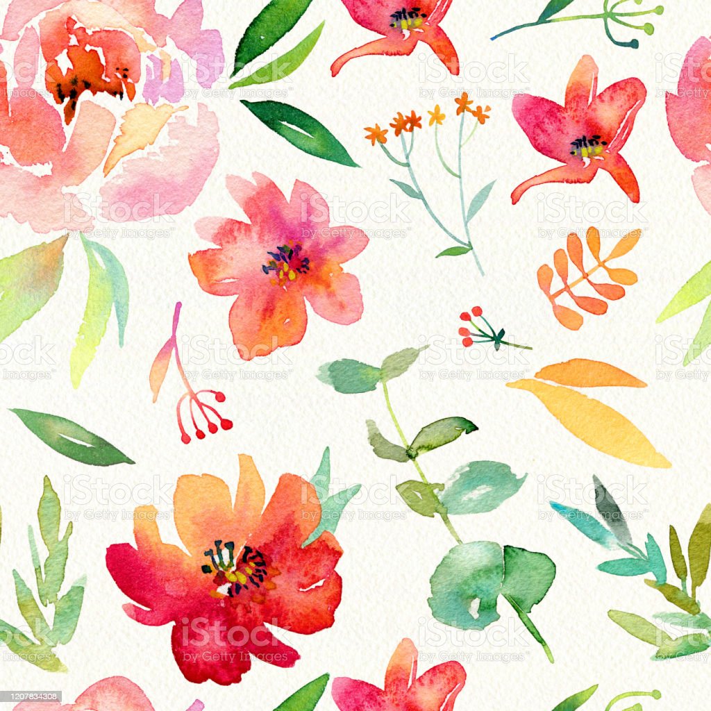 Bright Pink And Yellow Girly Watercolor Flowers Wallpaper Background Pattern With Peony Seamless Pattern For Wallpaper Wrapping Paper Fabric Stock Illustration Image Now