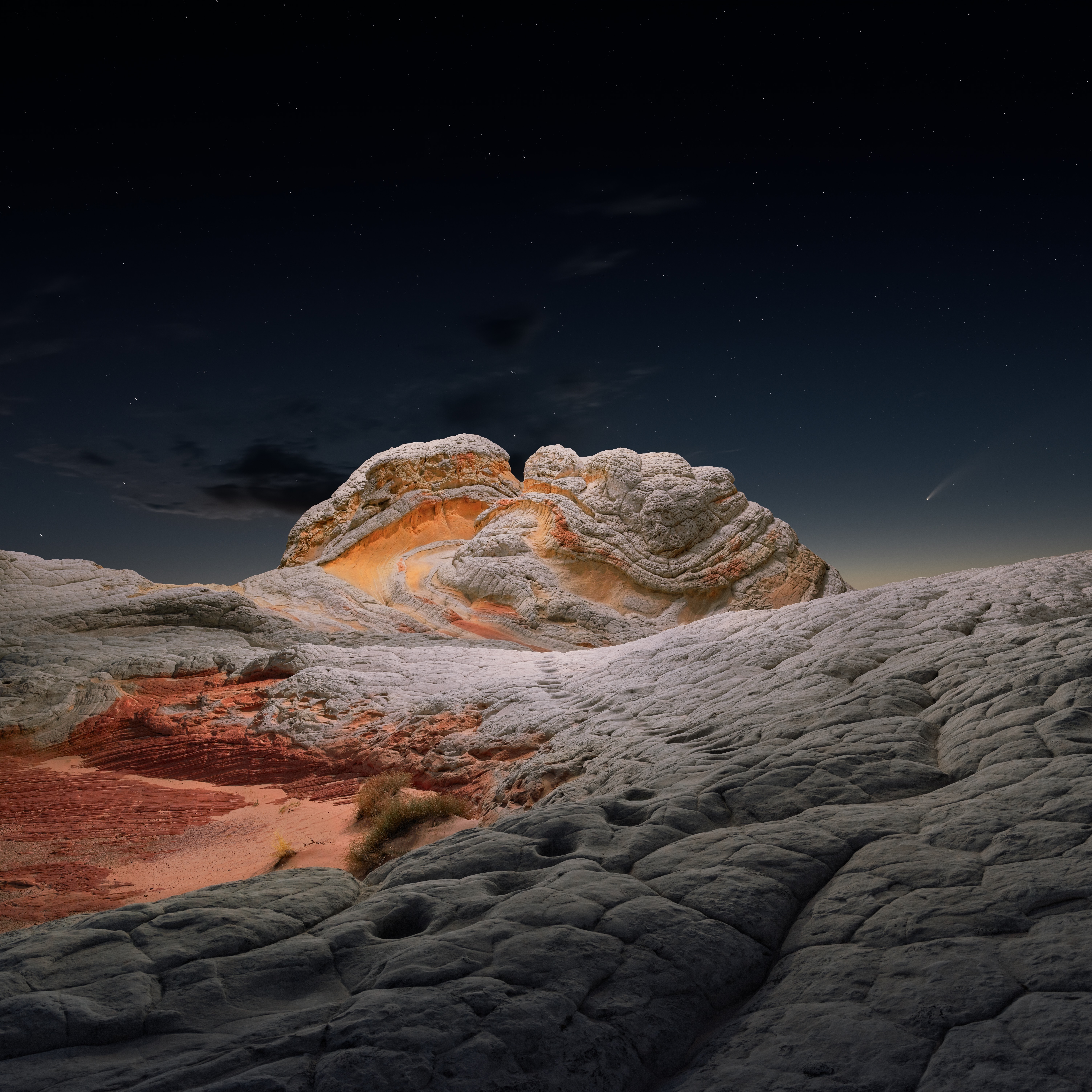 macOS Big Sur Wallpaper 4K, Stock, Sedimentary rocks, Evening, Starry sky, Nature