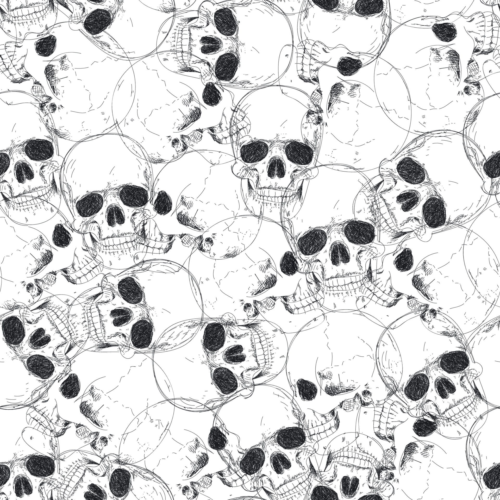 Skull seamless pattern. Halloween wallpaper. Human skeleton hand drawing background