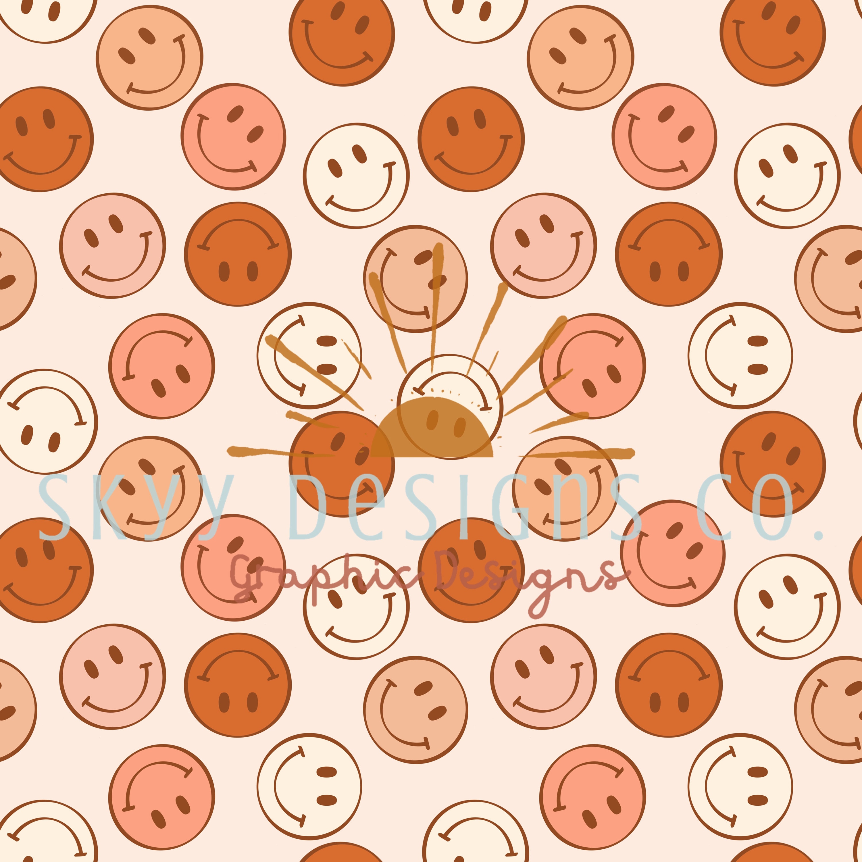 Neutral Smiley Face Digital Seamless Pattern for Fabrics and