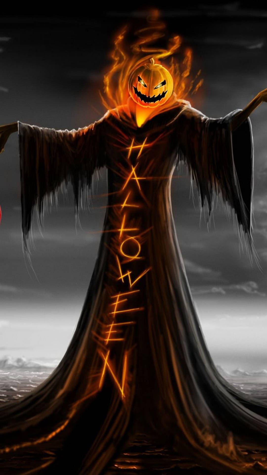 Download Pumpkin Grim Reaper Halloween iPhone Wallpaper