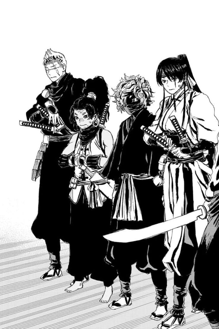 Sagiri, Gabimaru, Nurugai and Shion.. Jigokuraku. Shōnen manga, Manga anime, Anime crossover