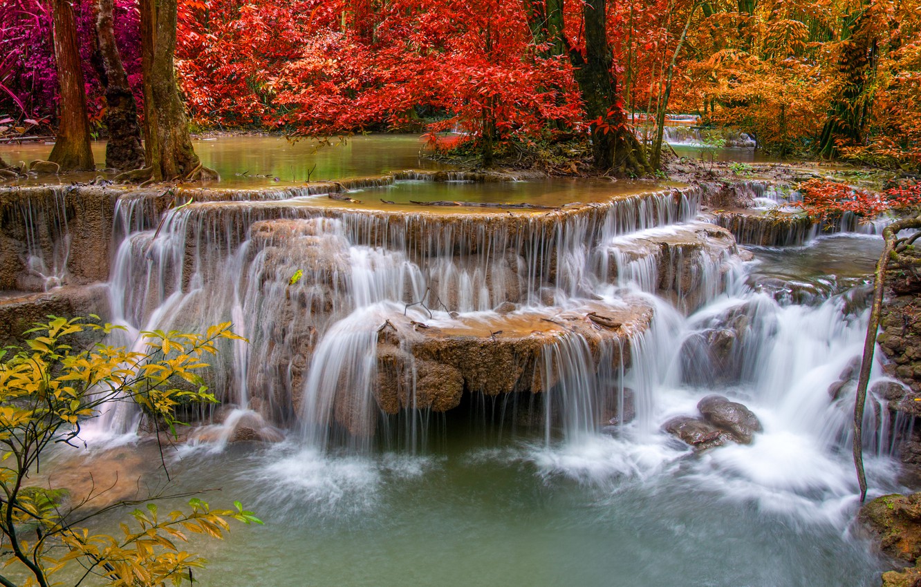 Wallpaper autumn, landscape, waterfall, beauty, nature, water, autumn, waterfall image for desktop, section природа