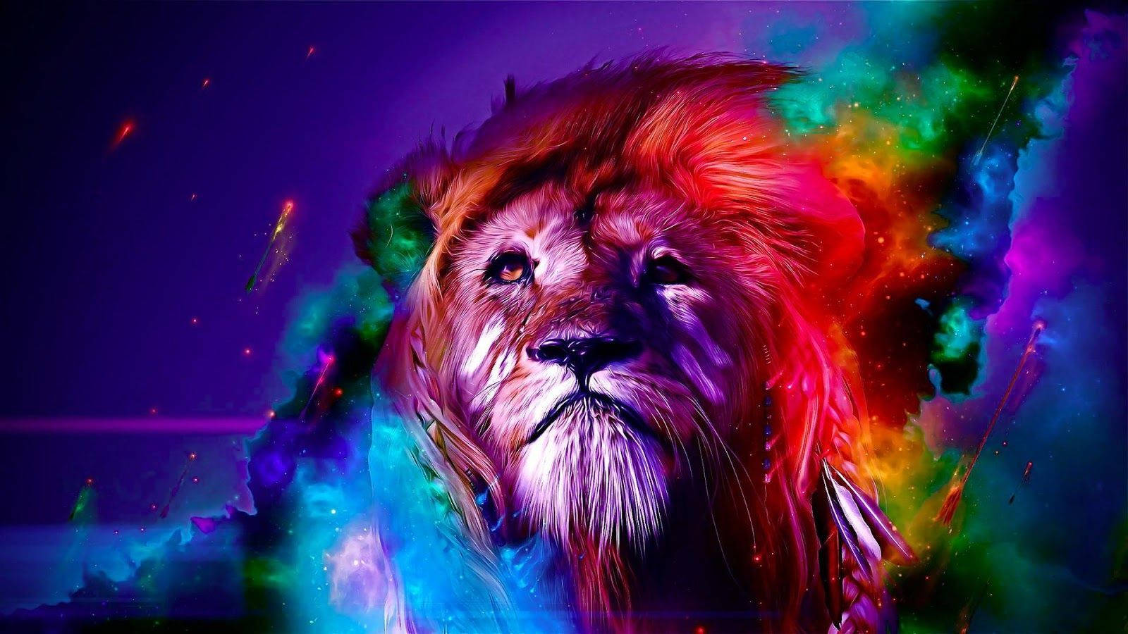 Download Cool Lion Colorful Space Background Wallpaper