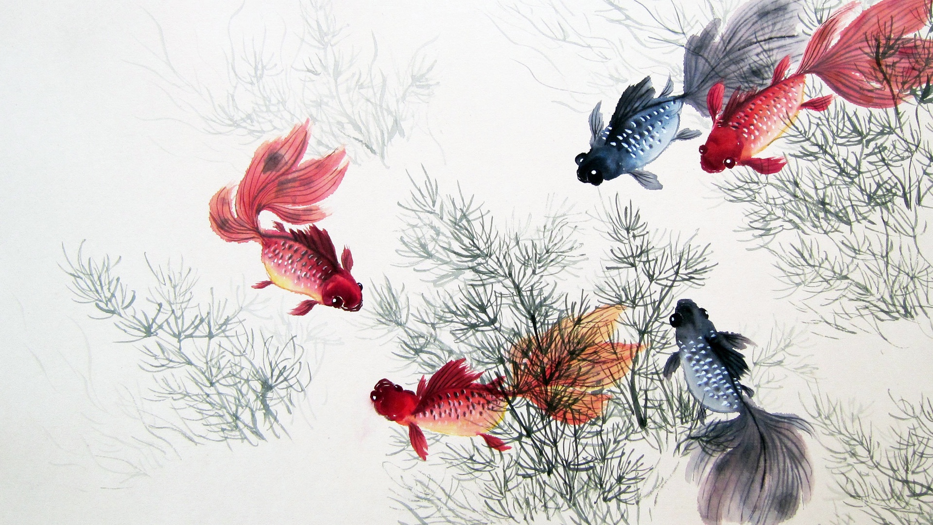Cute Chinese Fishes & Plants desktop PC and Mac wallpaper