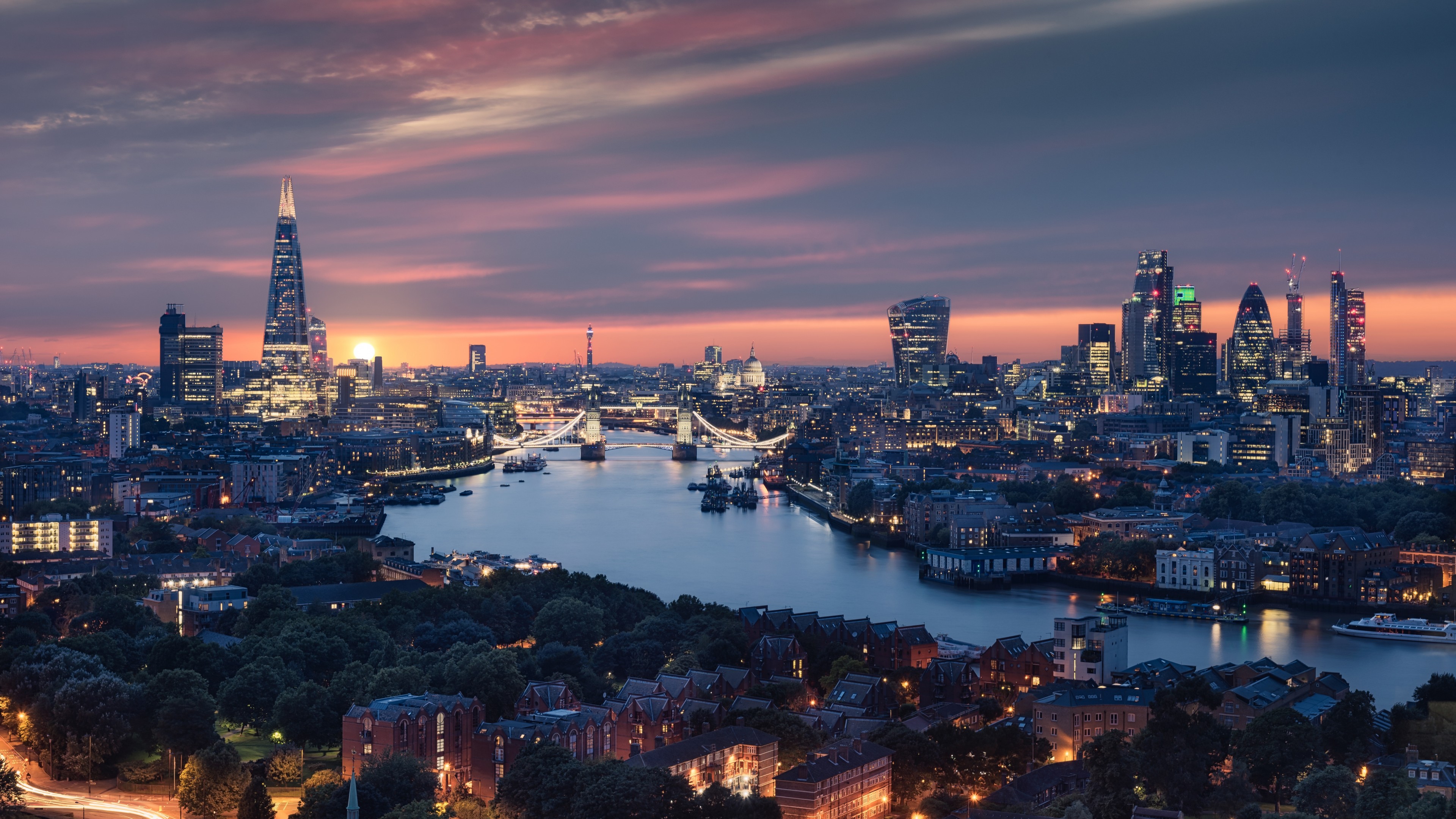 London S Cityscape Sunset River Buildings England 4K wallpaper