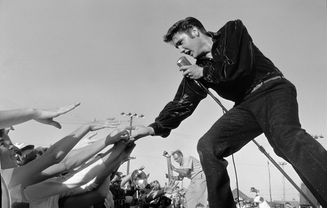Wallpaper scene, concert, microphone, the audience, elvis presley, rock n roll, Elvis image for desktop, section музыка