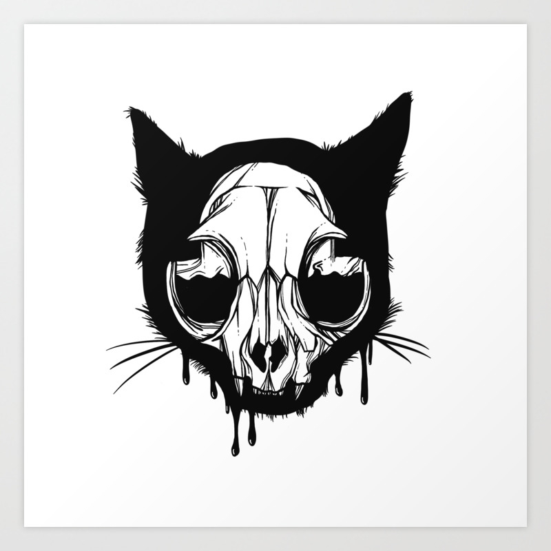 Drip Cat Skull Art Print