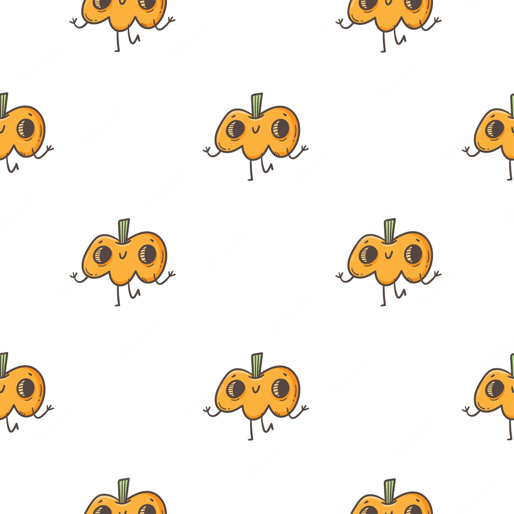 Premium Vector. Seamless pattern with cute pumpkins on white background halloween doodle wallpaper autumn cartoon print