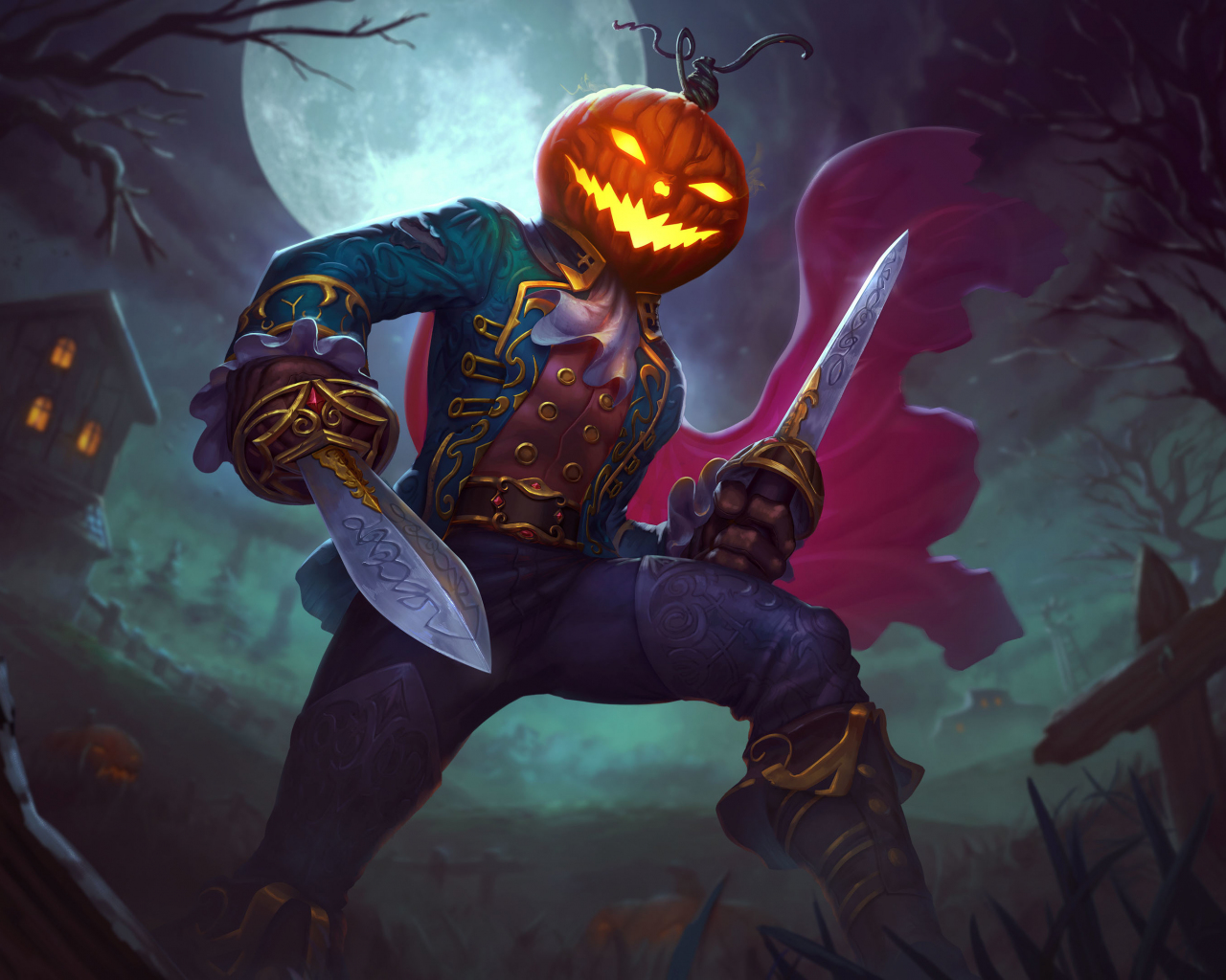 Download pumpkin man, loki, halloween, smite, 2019 1280x1024 wallpaper, standard 5:4 fullscreen wallpaper, 1280x1024 HD image, background, 23184