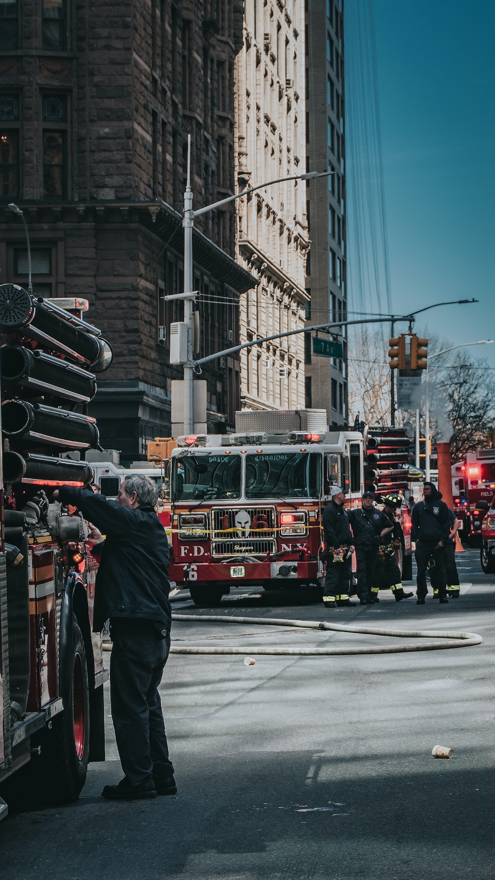red and black fire truck photo