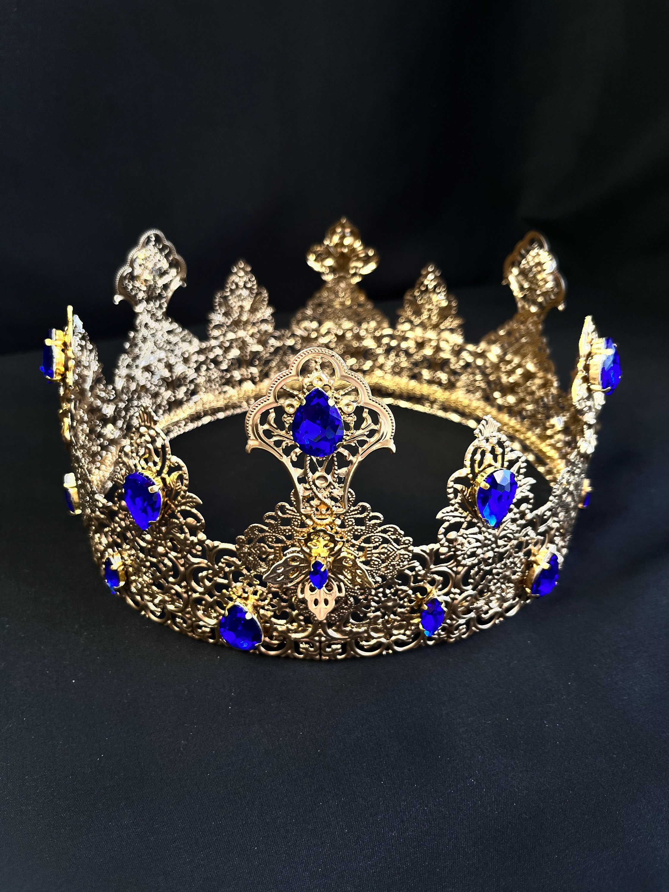 King Crown for Men Royal Blue Crown Queen Medieval Crown