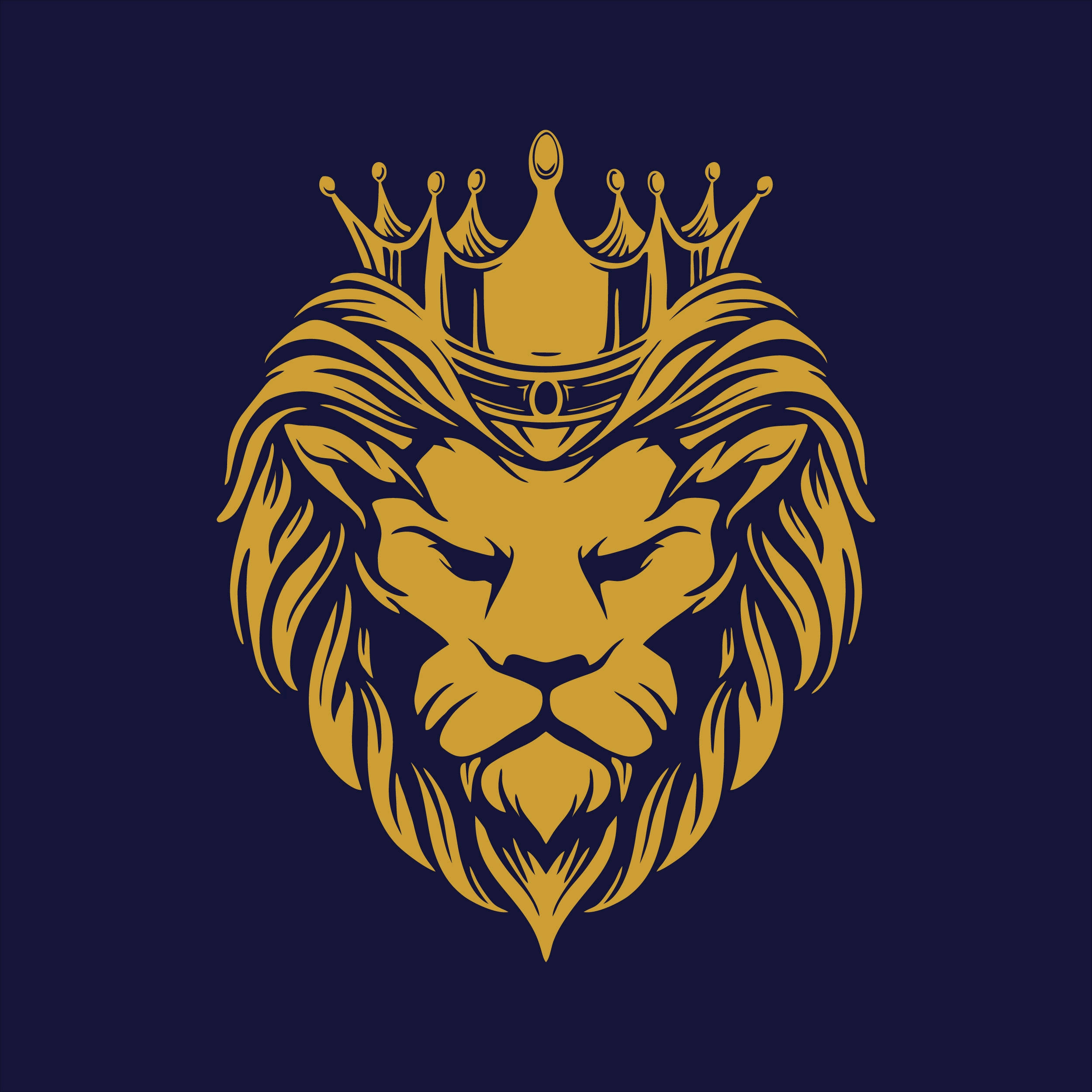 Download Lion Head With Crown In Blue Wallpaper