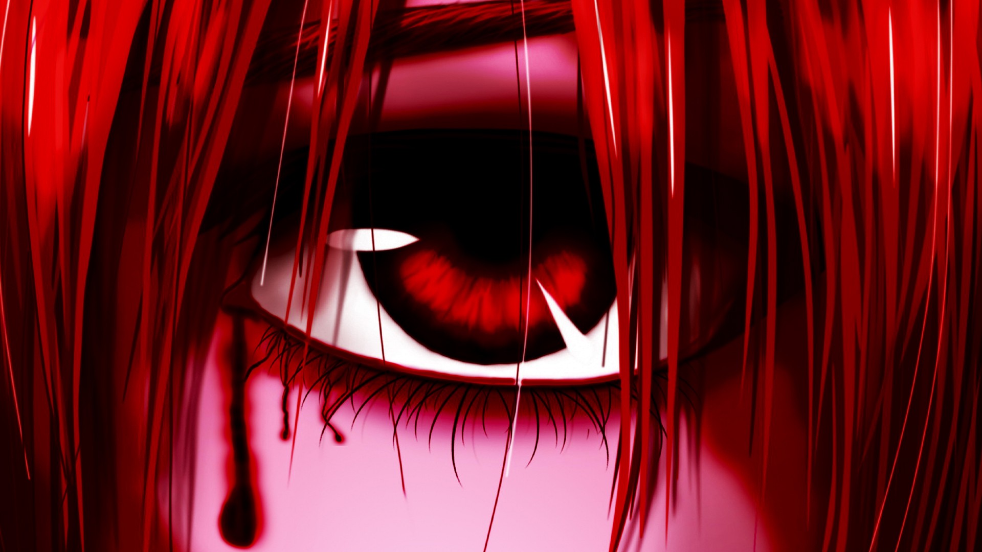 Anime Girls Red Eyes Bleeding Eyes Anime Redhead Red Wallpaper:1920x1080