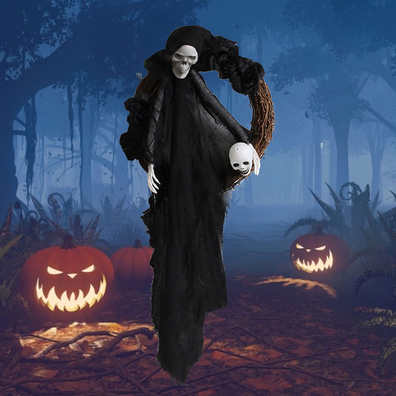 Halloween Ghost Hanging Decoration Scary Creepy Indoor Outdoor Decor Door Hanging Horror Party Wreath Ornaments Haunted House Decoration Props (Black), Patio, Lawn & Garden
