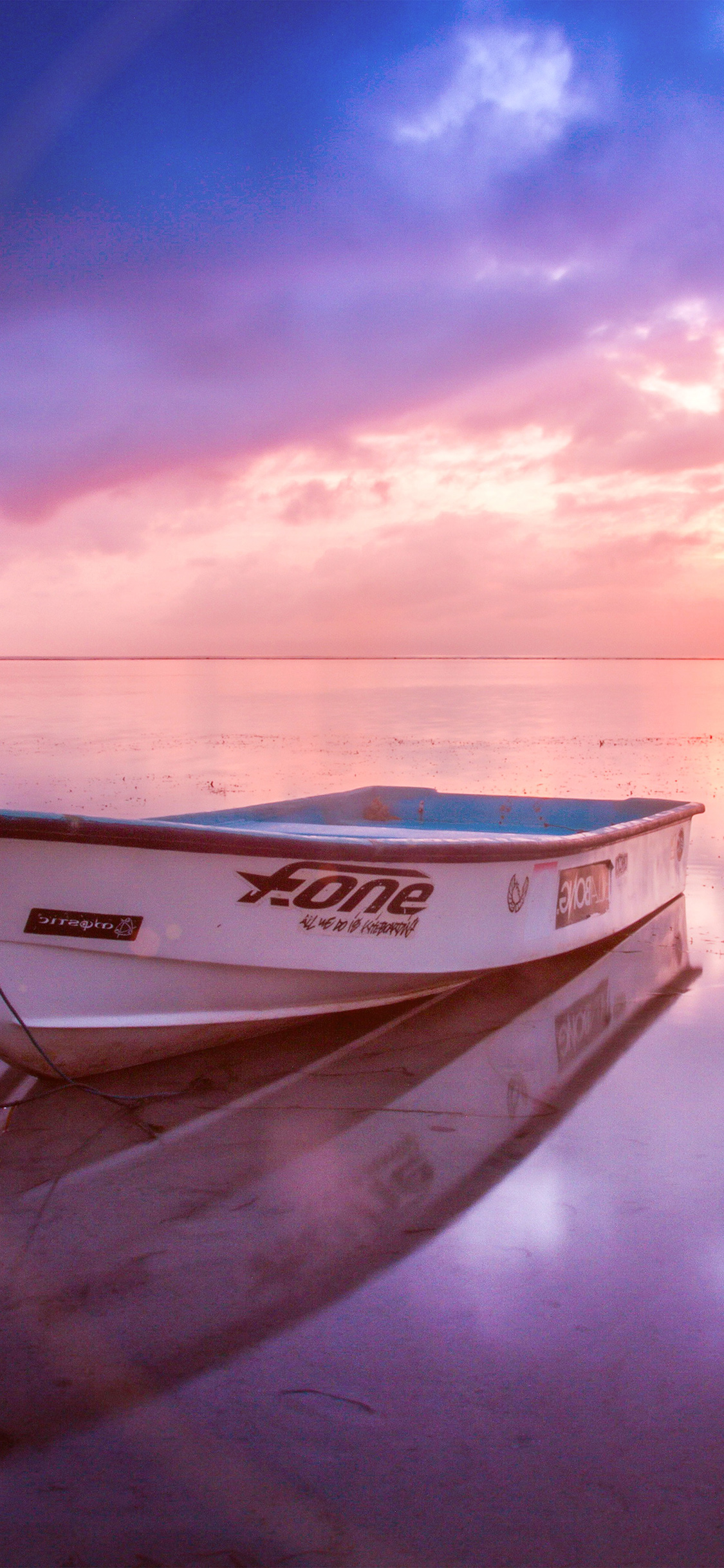 iPhone X wallpaper. nature sea beach boat alone sunset blue pink flare
