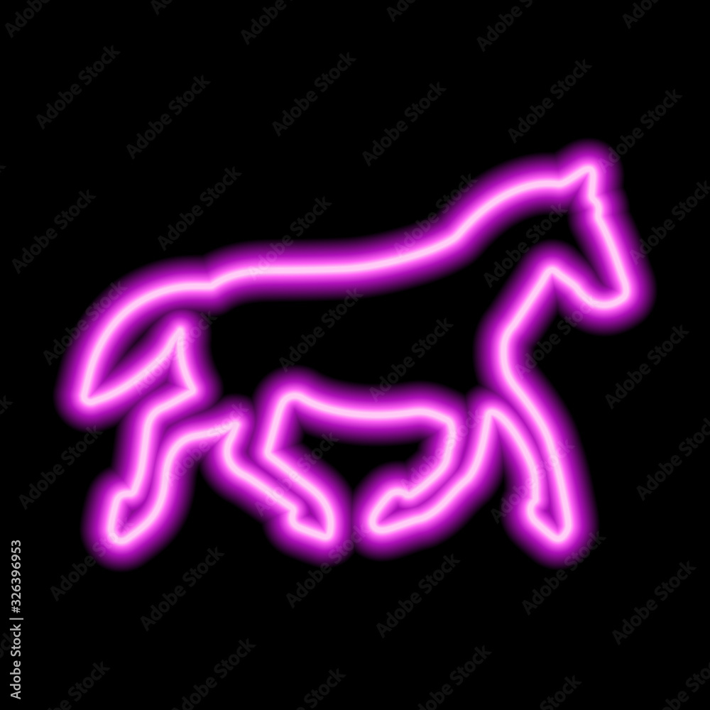 Pink neon sign of horse on black background Stock Illustration