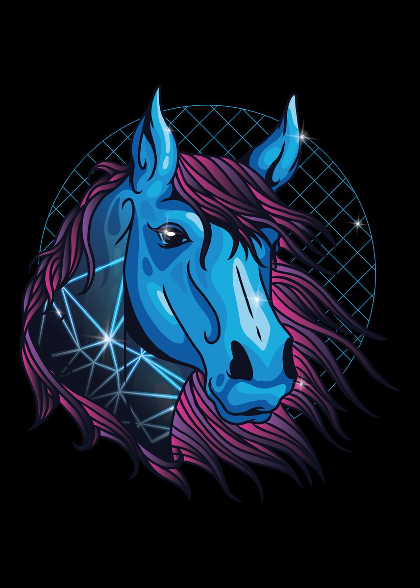 Neon Blue Horse' Poster
