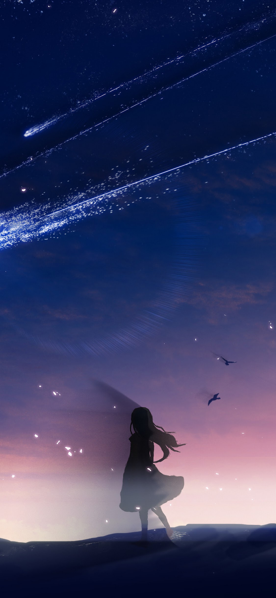Anime Night Sky Scenery Comet 4K Wallpaper