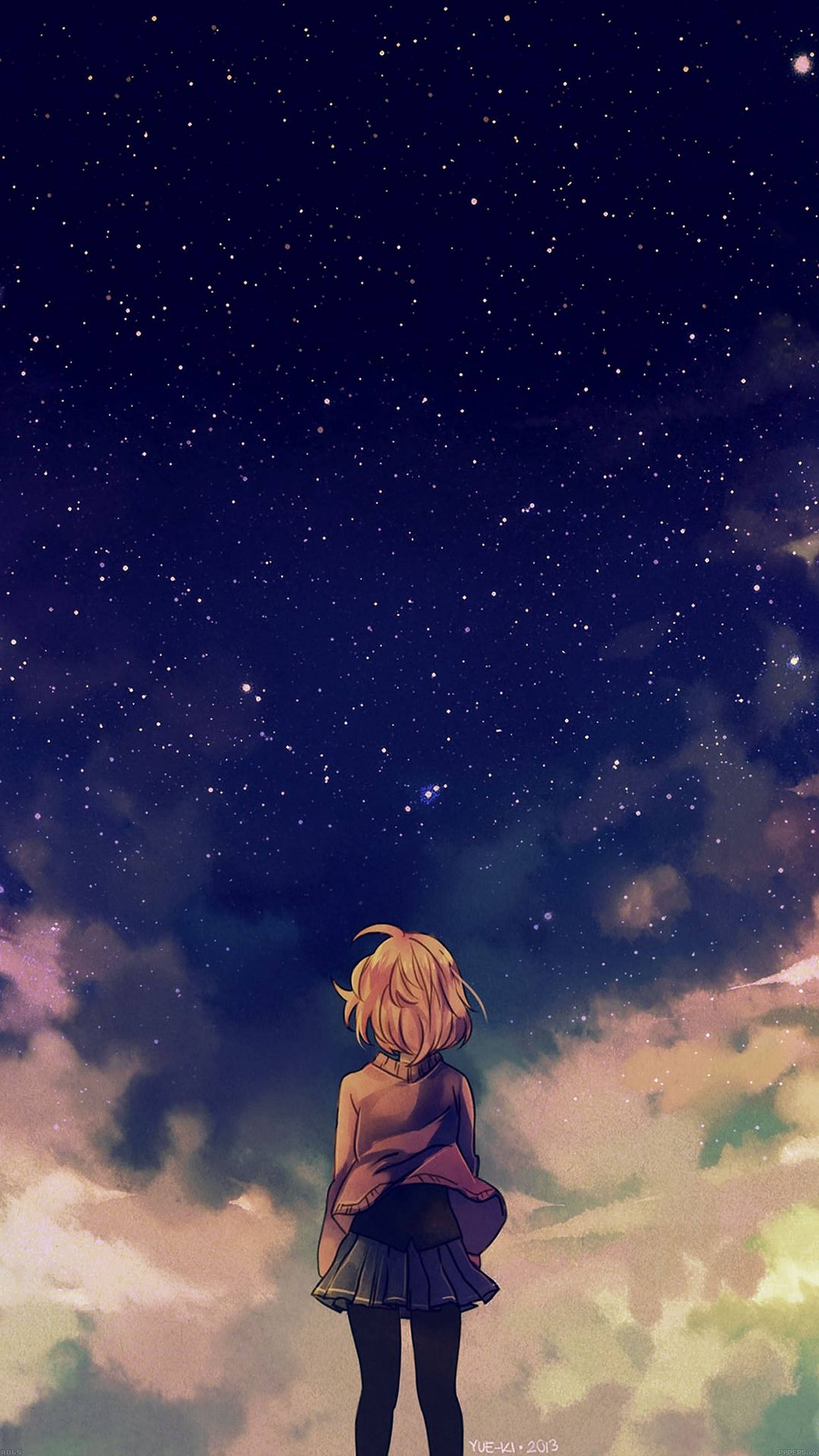 Download Anime Girl Starry Sky iPhone Wallpaper