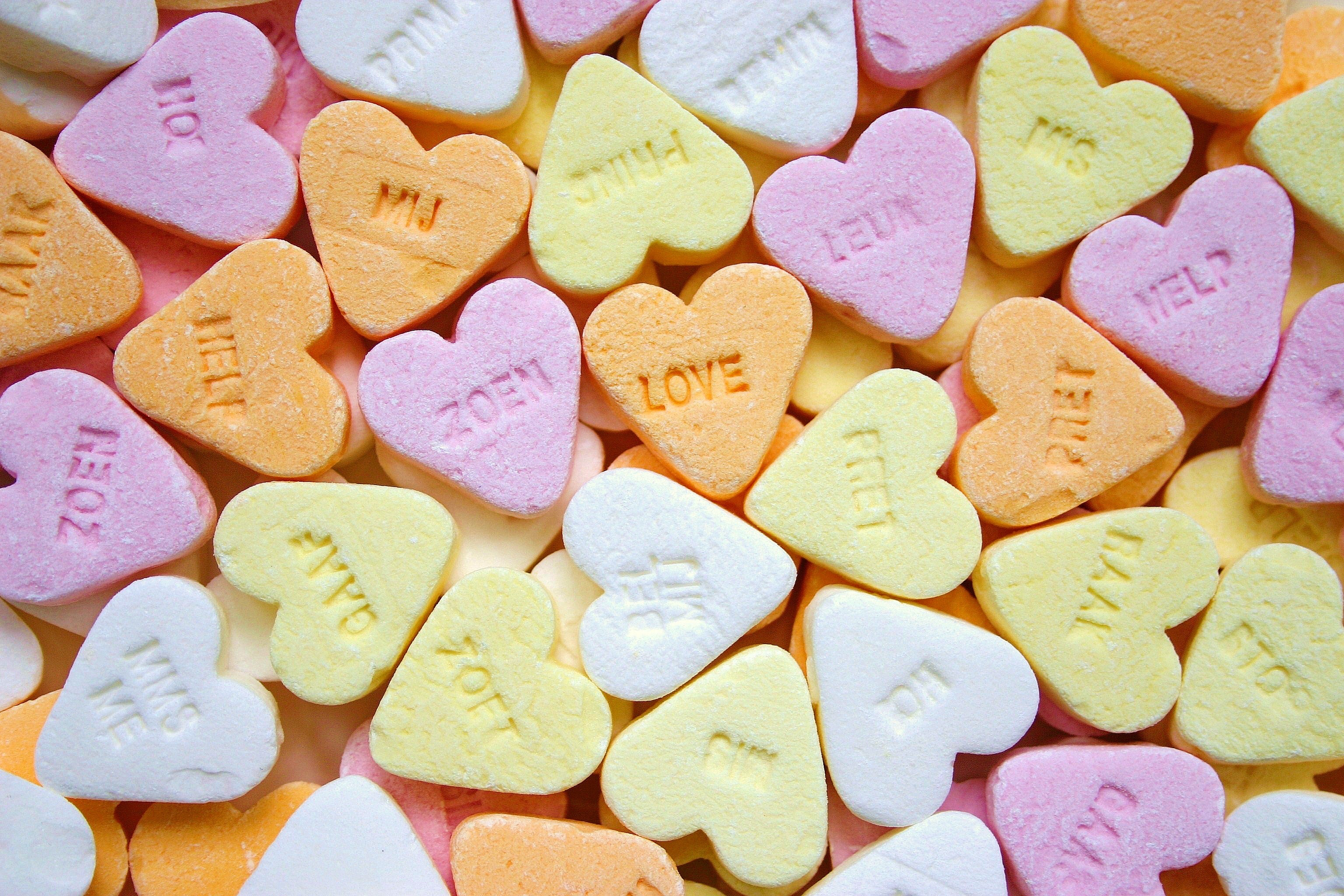 Heart Candies Wallpaper 4K, Sweet candy, Confectionery, Delicious, Colorful, Food