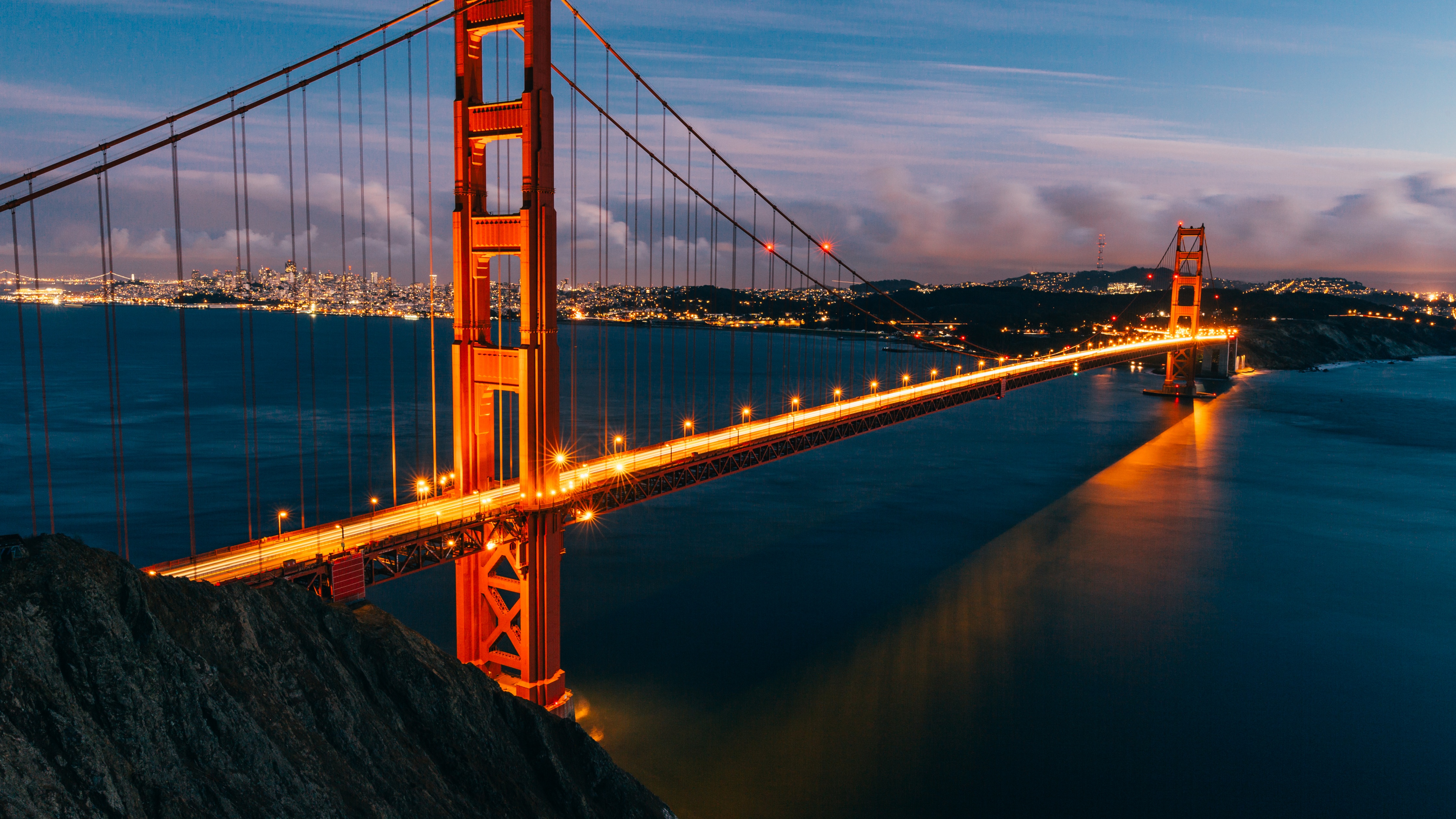 Golden Gate Bridge Wallpaper 4K, San Francisco, Evening, Lights, California, World