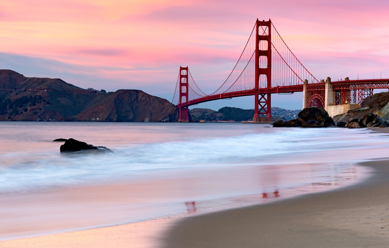 Wallpaper sea, sunset, bridge, Strait, the evening, San Francisco, Golden Gate, Golden Gate Bridge, San Francisco image for desktop, section пейзажи