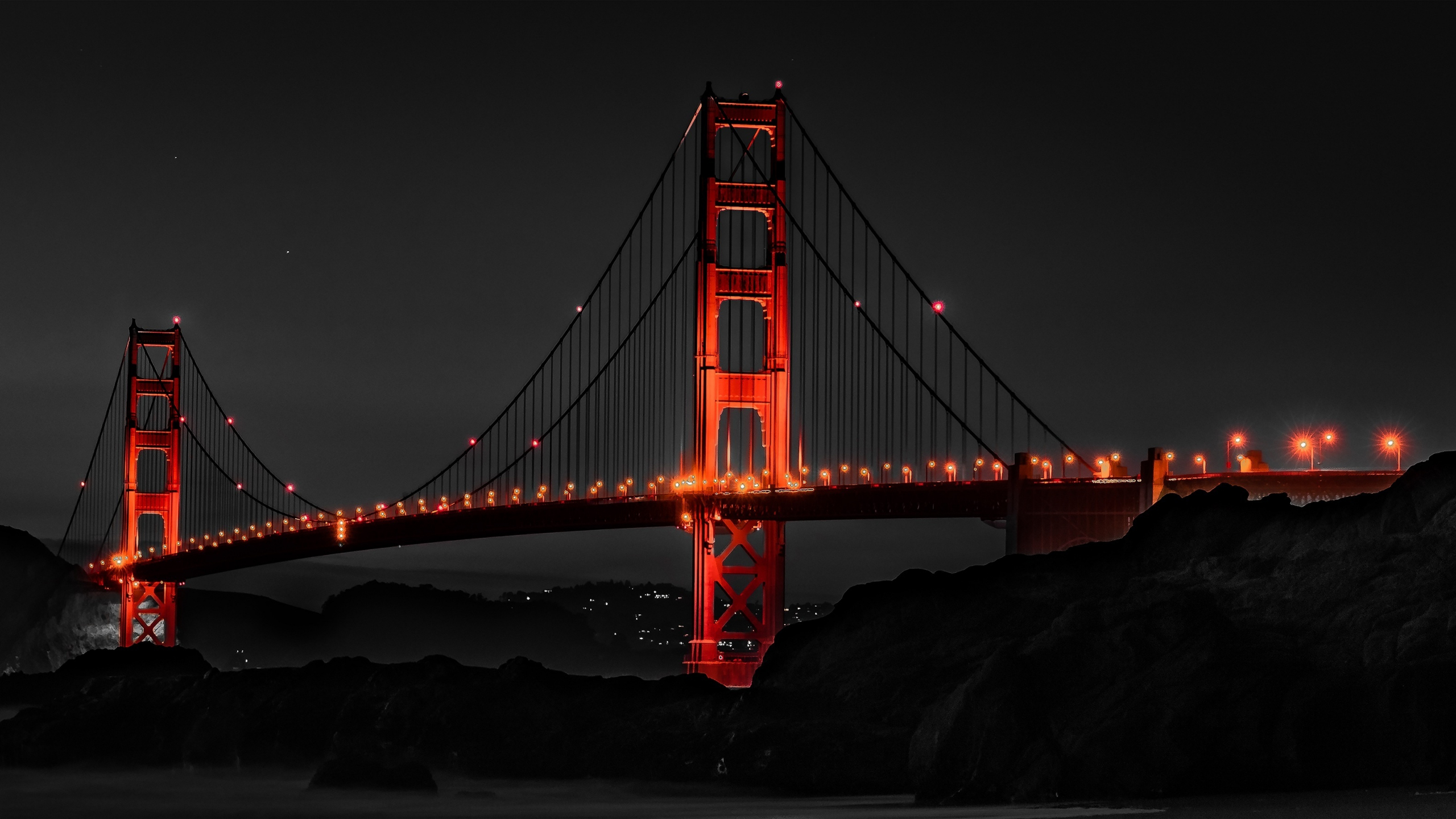 Download golden gate bridge, san francisco, architecture, night 2560x1440 wallpaper, dual wide 16:9 2560x1440 HD image, background, 5384