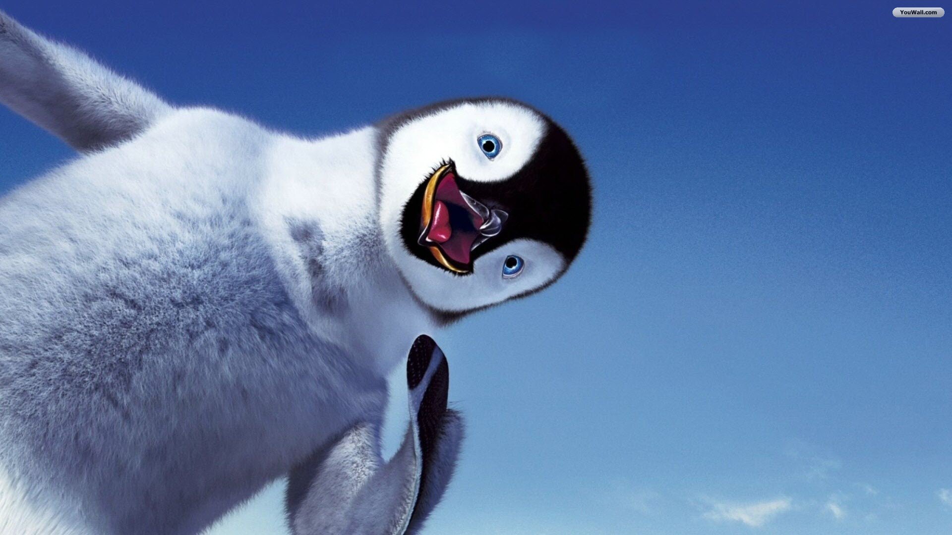 Happy penguin beautiful blue sky on background