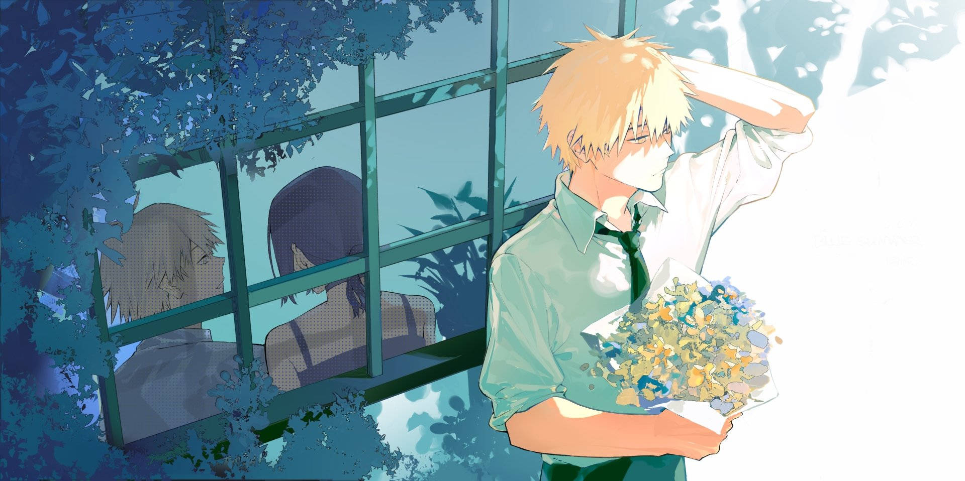Download Chainsaw Man Denji With Flowers Wallpaper
