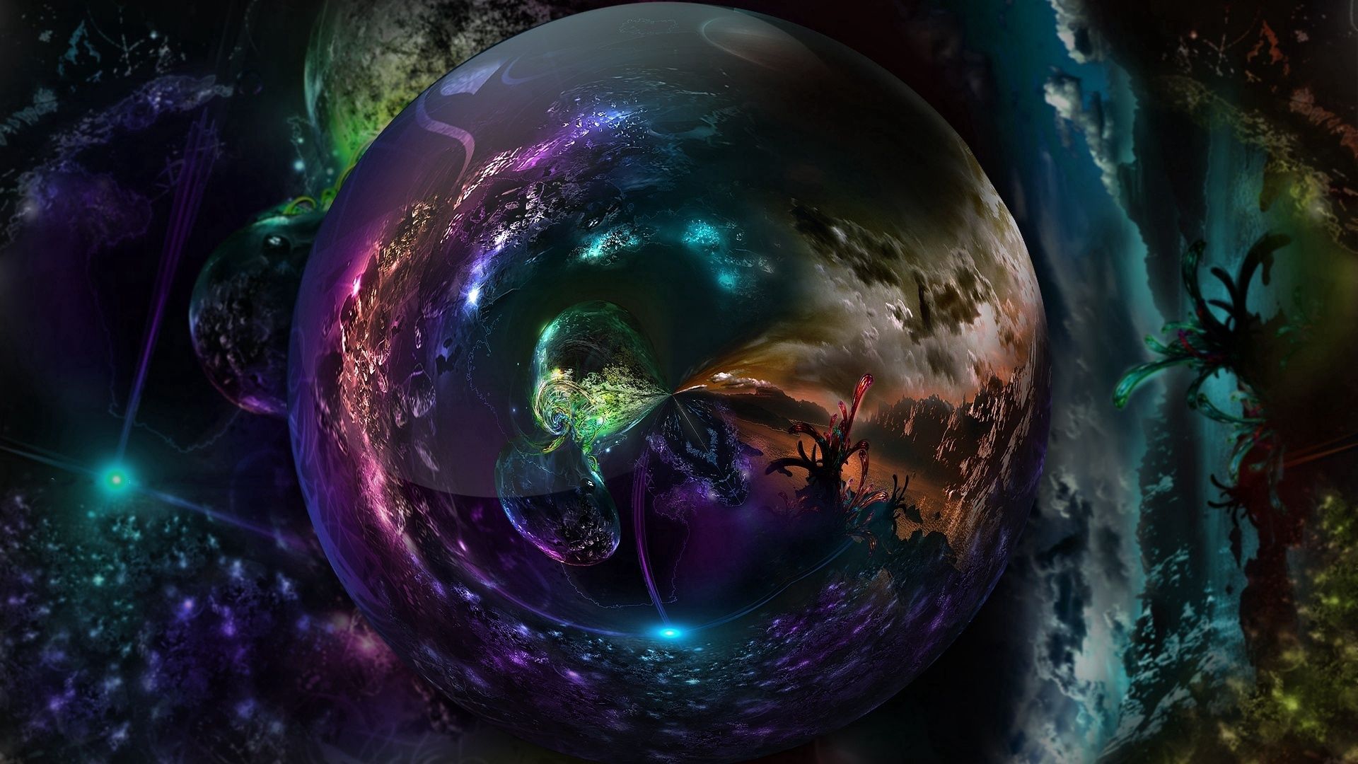 Download wallpaper 1920x1080 crystal ball, colorful, reflection, fate HD background
